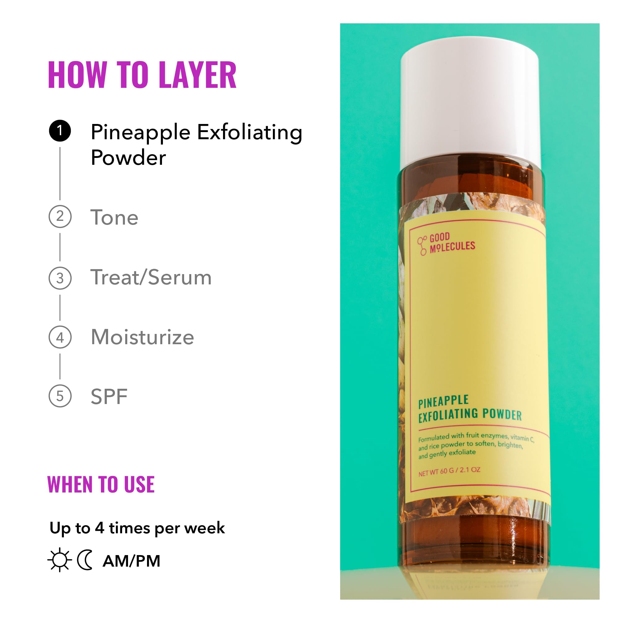 Good Molecules Pineapple Exfoliating Powder application shows circular massage for smoother skin