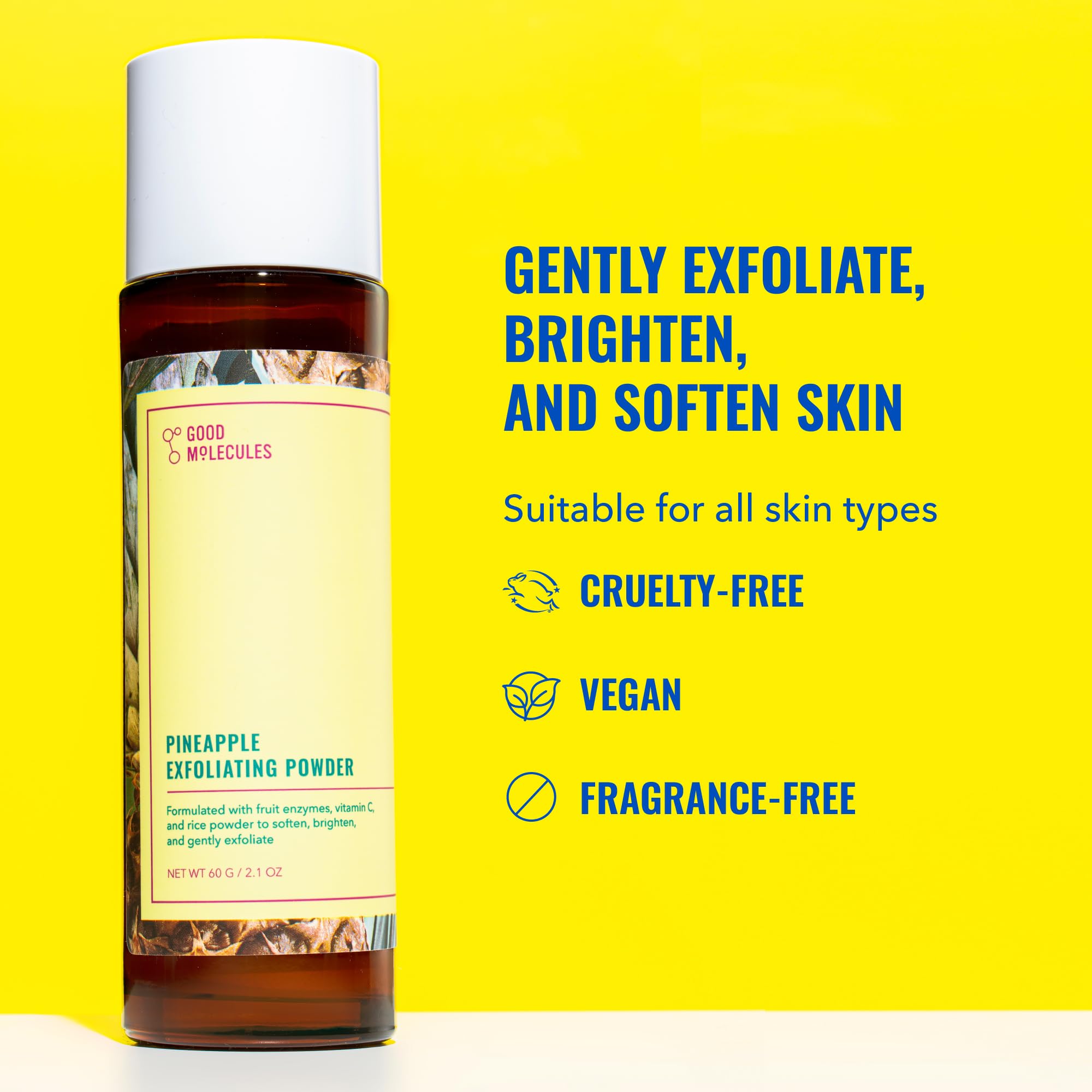 Good Molecules Pineapple Exfoliating Powder dispensing demonstrates controlled texture for creamy foam