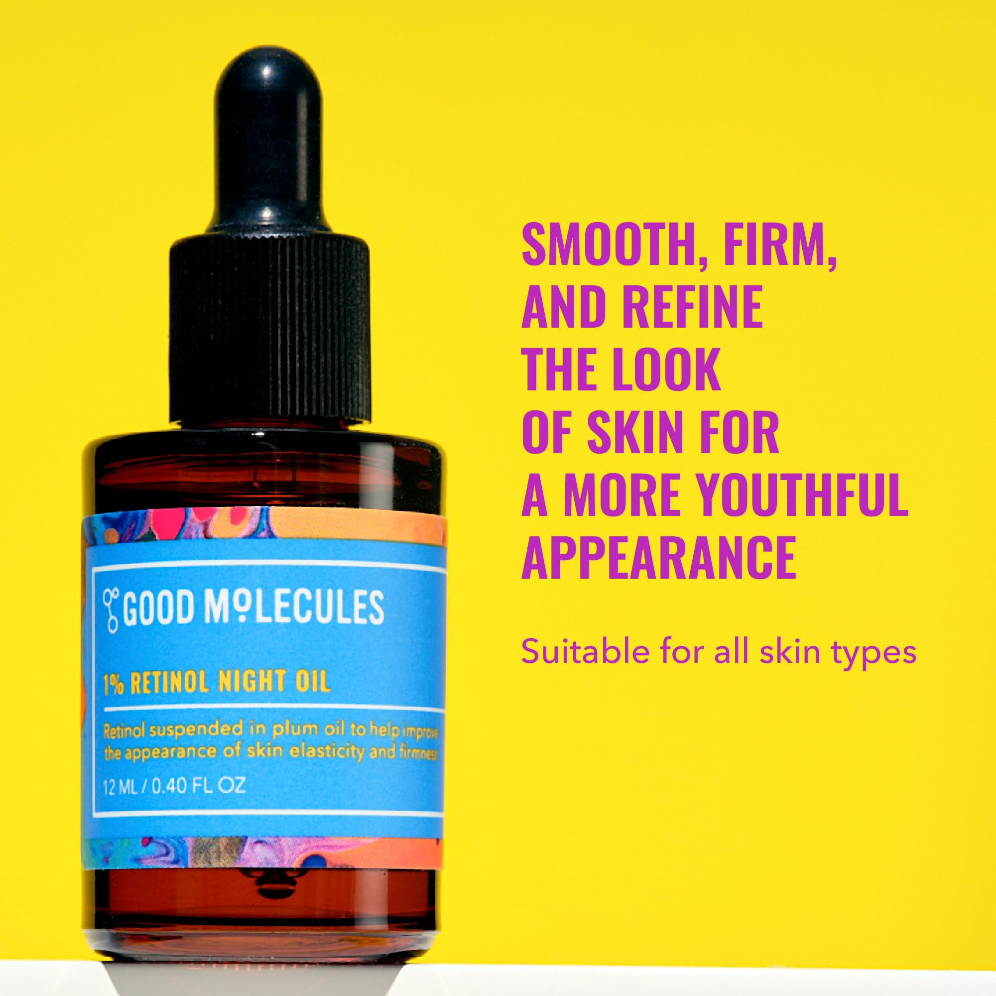 Good Molecules retinol night oil application, showing drops for nighttime nourishment.