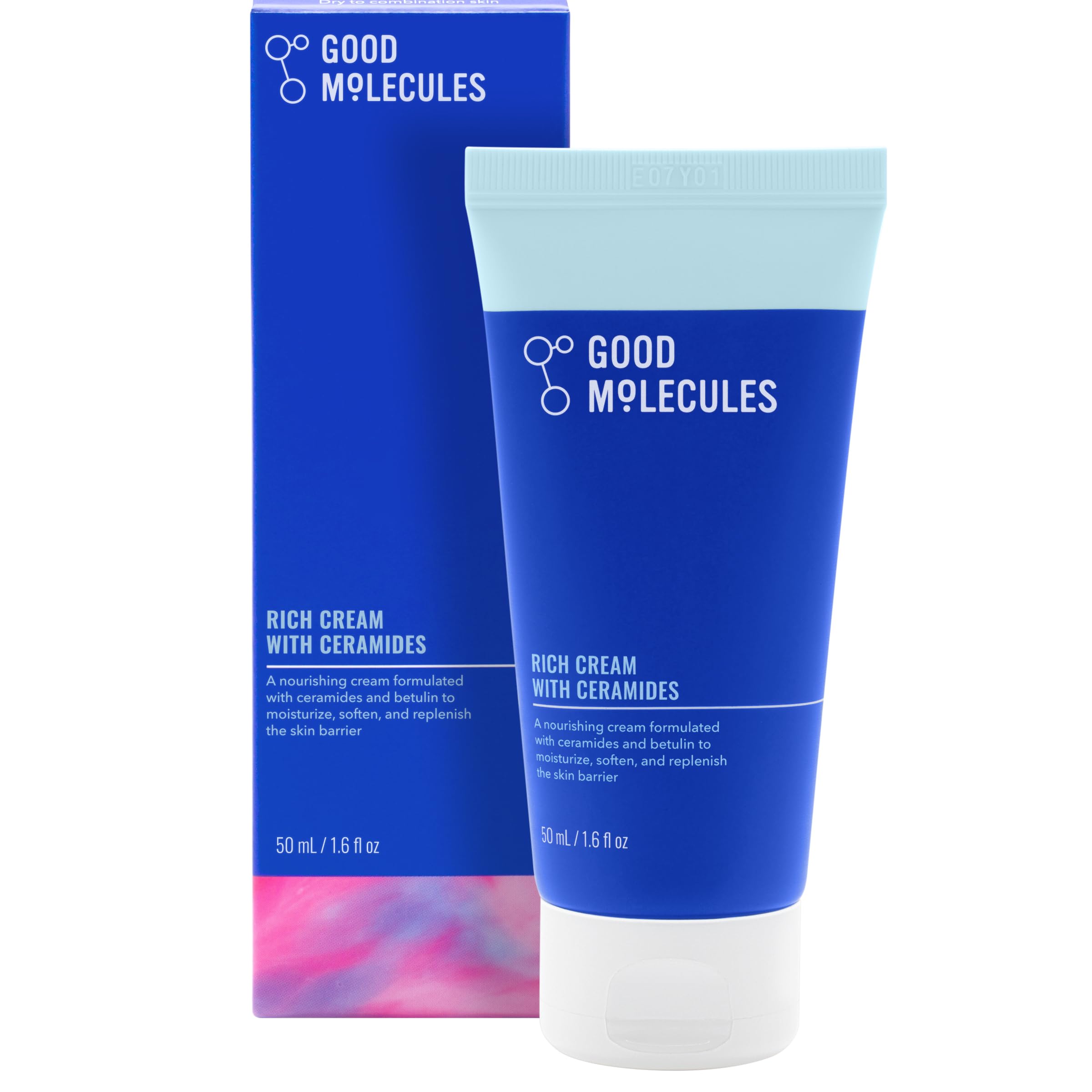 Good Molecules Rich Cream with Ceramides bottle pour demonstrates barrier hydration for dry skin.