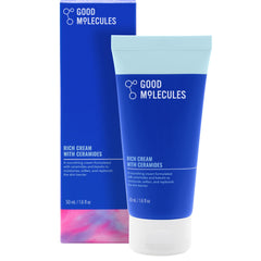 Good Molecules Rich Cream with Ceramides bottle pour demonstrates barrier hydration for dry skin.