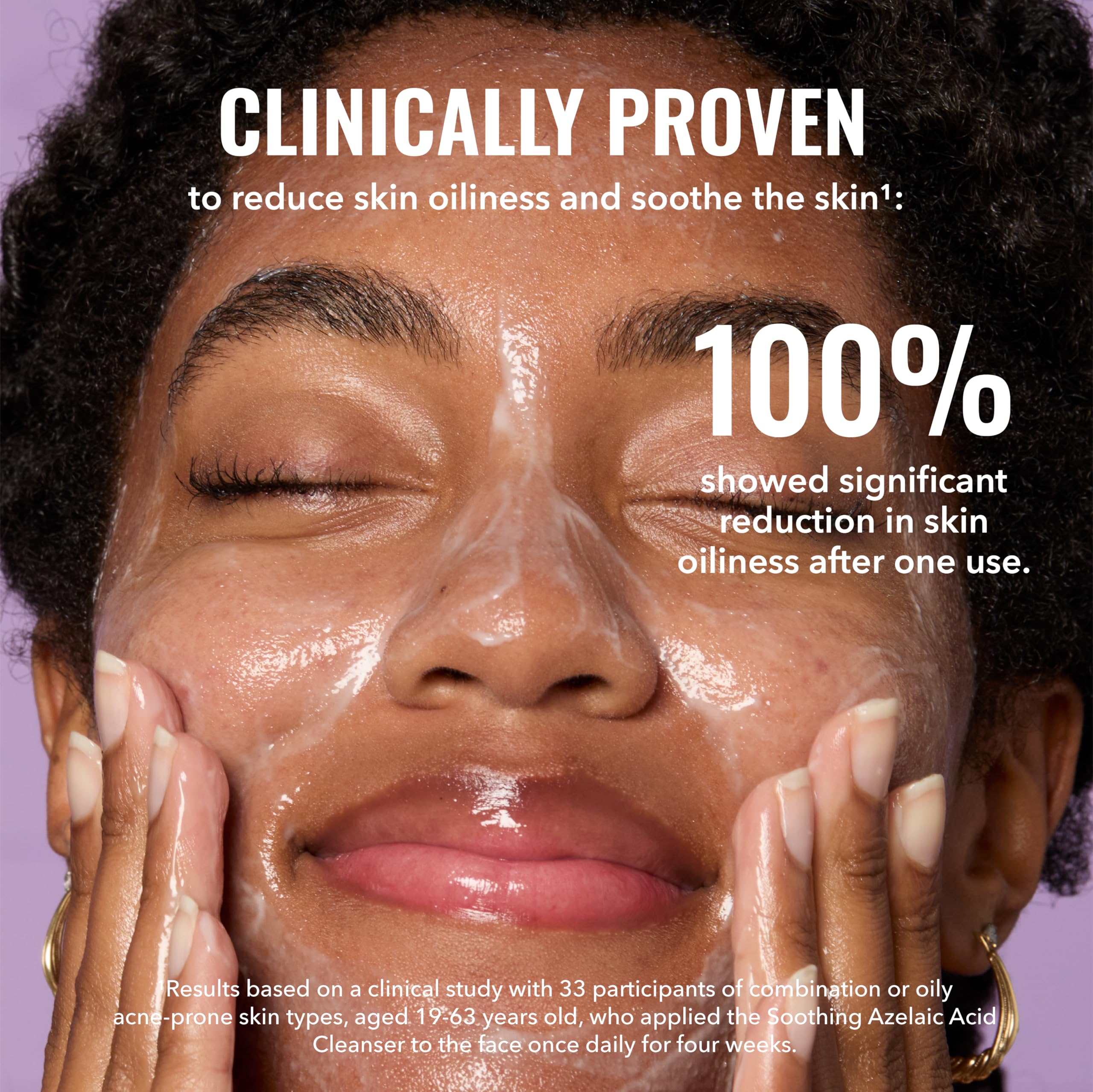 Good Molecules Soothing Azelaic Acid Cleanser bottle on sink with glow signals balanced skin results.