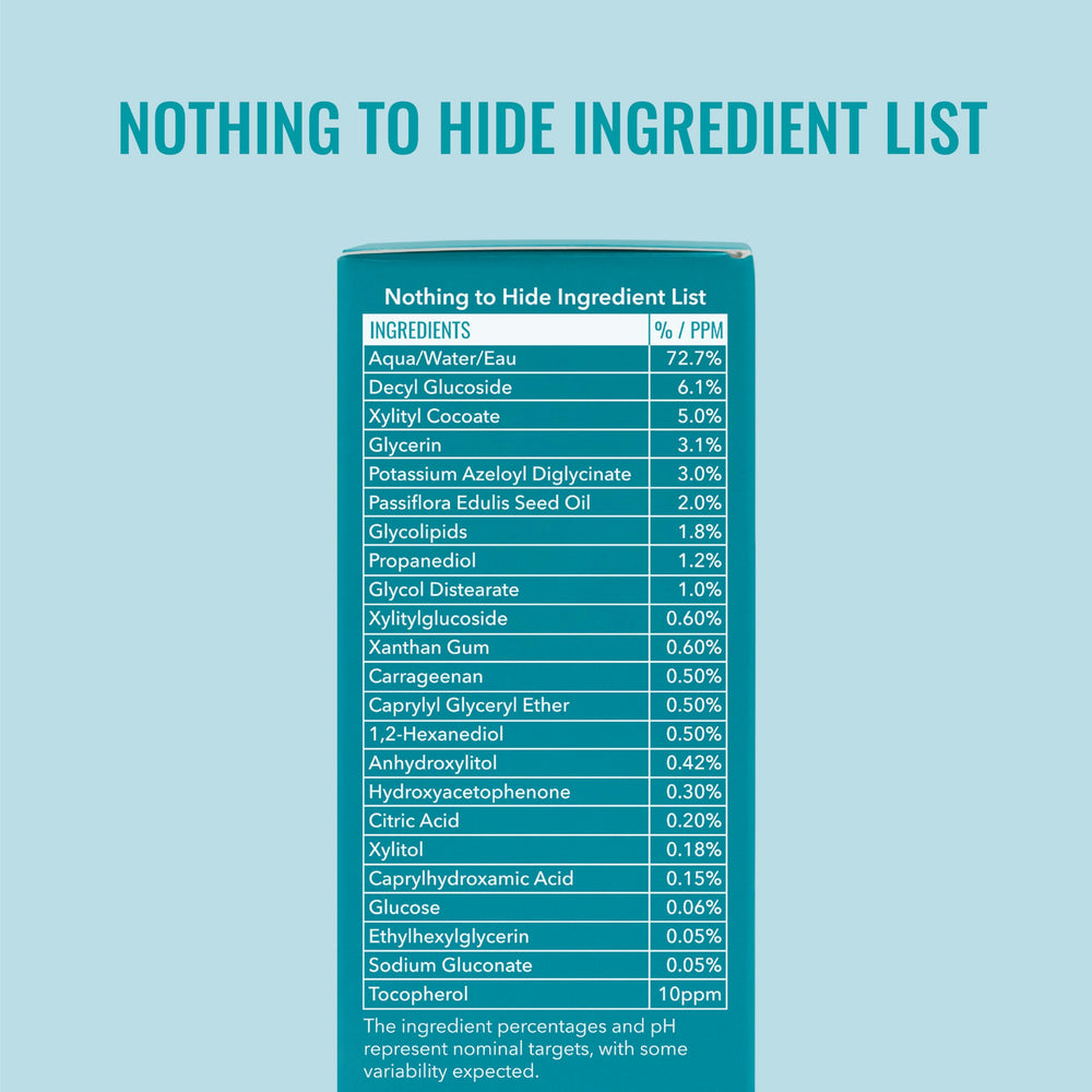 Good Molecules Soothing Azelaic Acid Cleanser ingredients list highlights natural sugar complex and calming oils.
