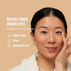 Good Molecules Yerba Mate Wake Up Eye Gel application with finger demonstrates gentle, fast-absorbing routine
