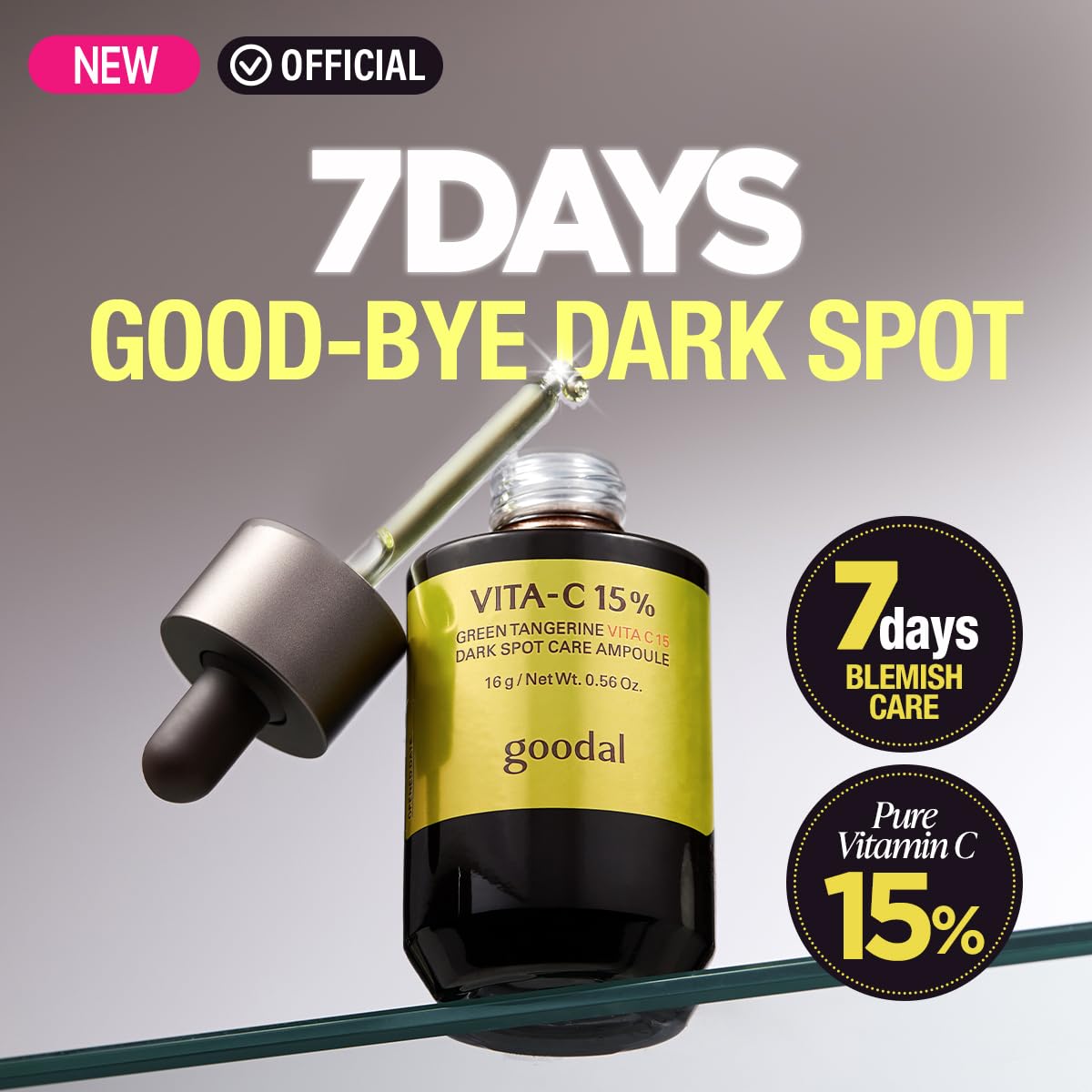 GOODAL 15-percent Vitamin C label hints at brighter, more even skin tone.