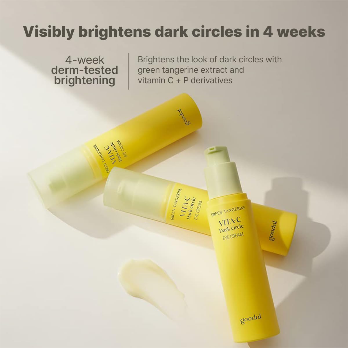 GOODAL Green Tangerine Eye Cream under-eye application demonstrating quick absorption
