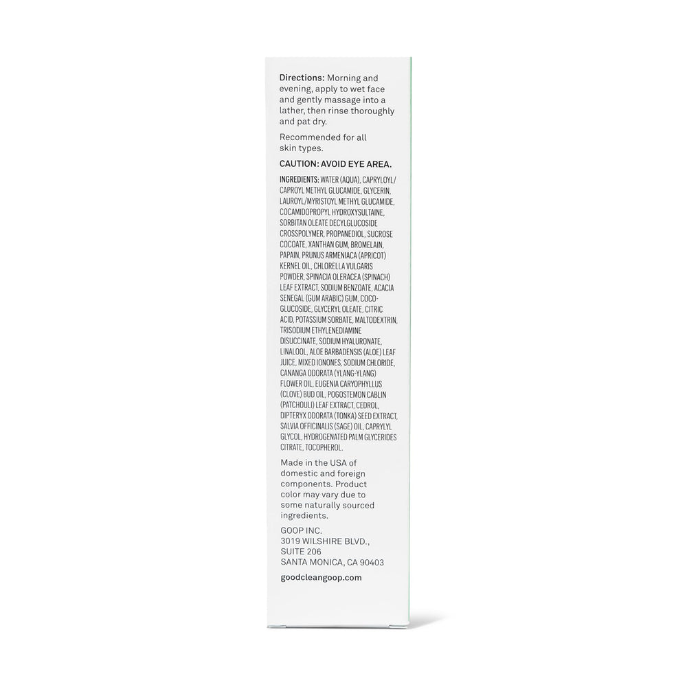 good.clean.goop Daily Juice Cleanser texture close-up reveals gel-to-foam transformation