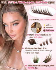 Goddvenus brown wispy lash clusters fish tail design close up for anime inspired lashes