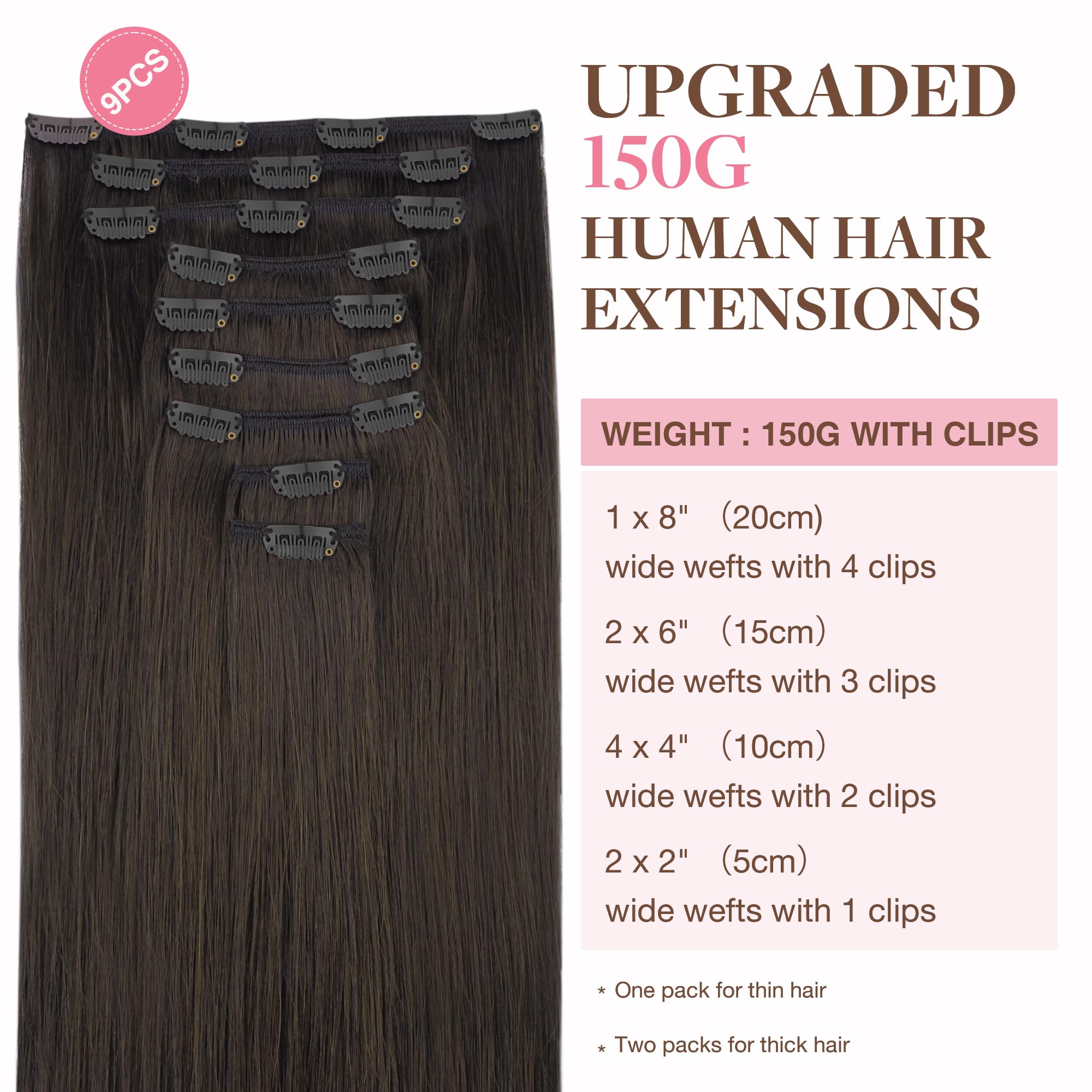GOO GOO clip-in extensions 2 dark brown color for natural blend.