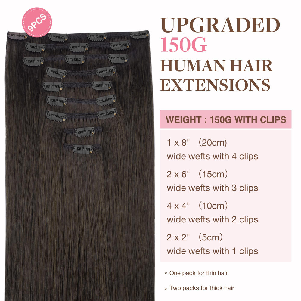 GOO GOO clip-in extensions 2 dark brown color for natural blend.