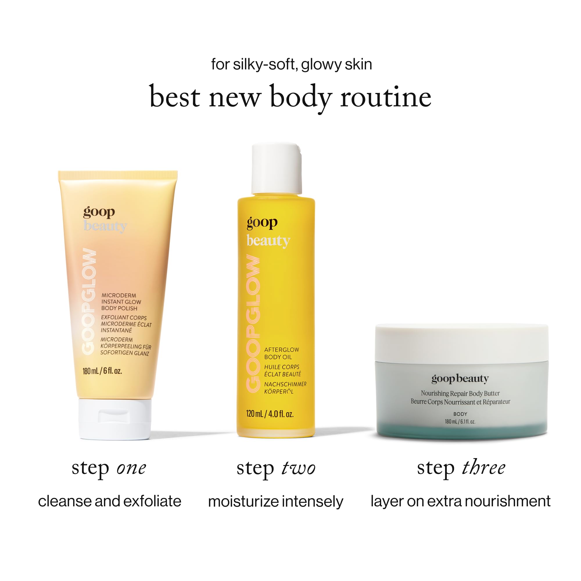 goop Beauty Body Oil on skin shows glow, smoothness, and baby-soft finish.
