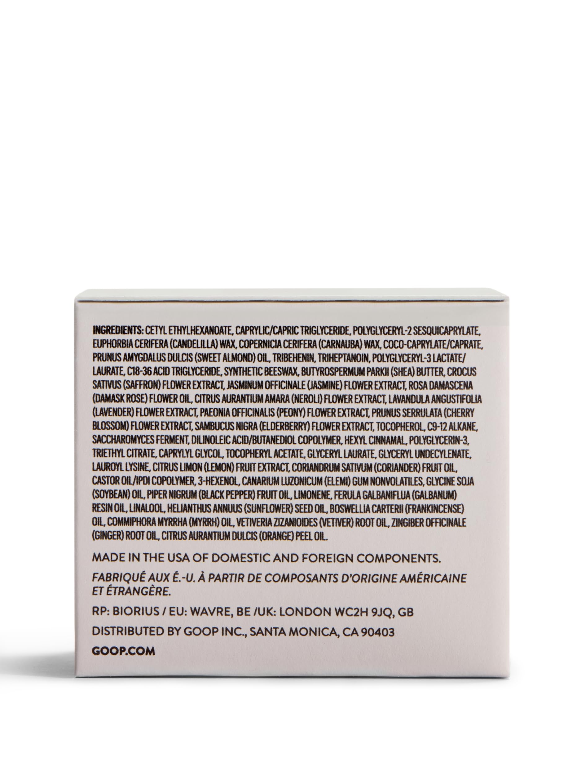 Close-up of saffron extract and vitamin E on Goop balm for gentle, nourishing care.