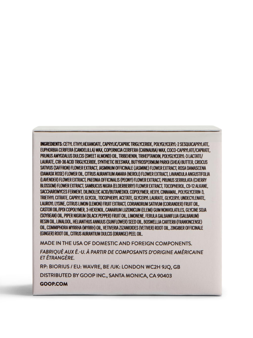 Close-up of saffron extract and vitamin E on Goop balm for gentle, nourishing care.