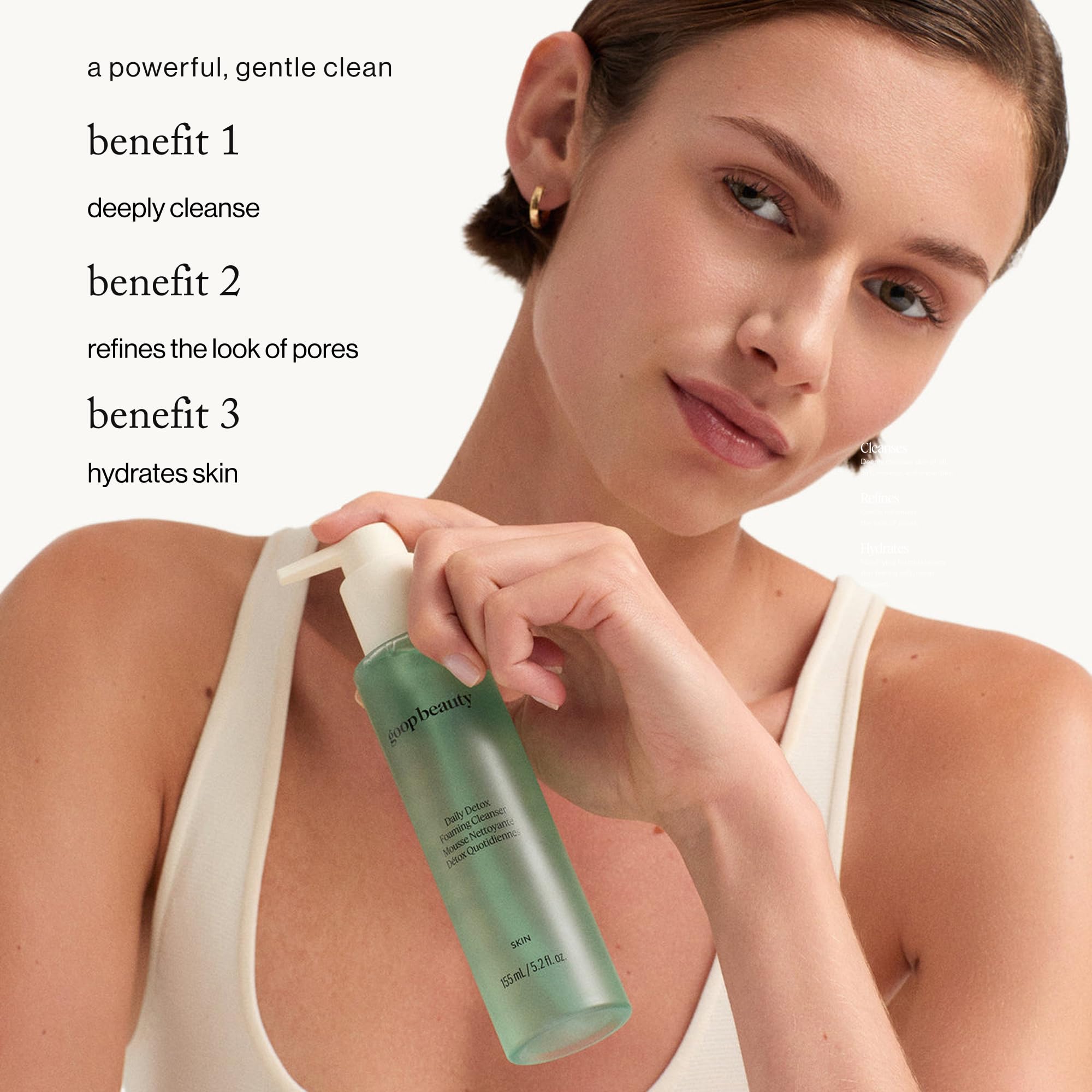 goop Beauty Daily Detox cleanser plush foam lifts away oil and impurities.