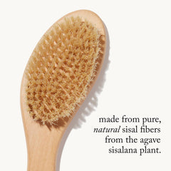 goop Beauty Dry Brush in use showing circular strokes for energizing massage.