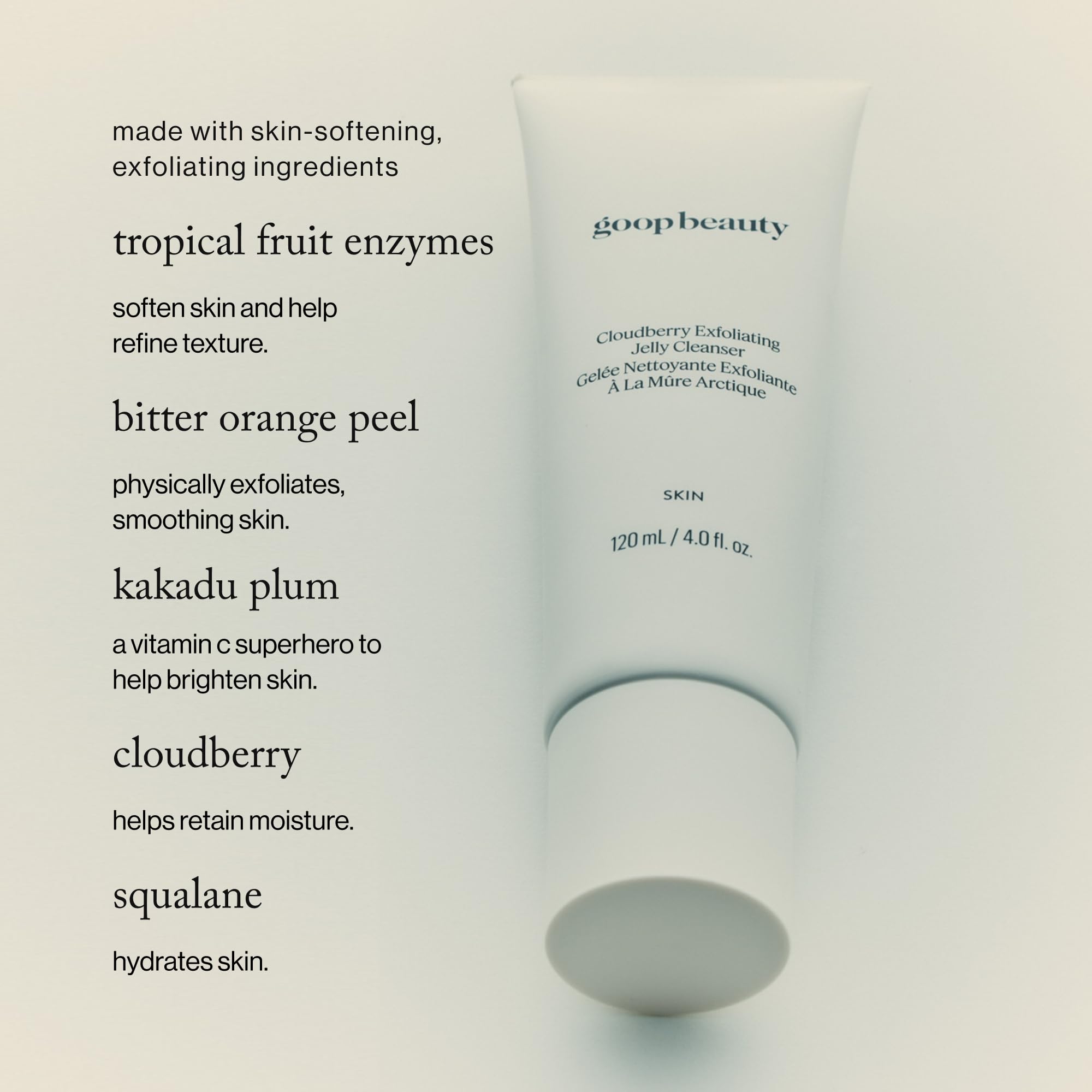 Goop Beauty Exfoliating Jelly Cleanser with Kakadu plum boosts radiance in the morning.