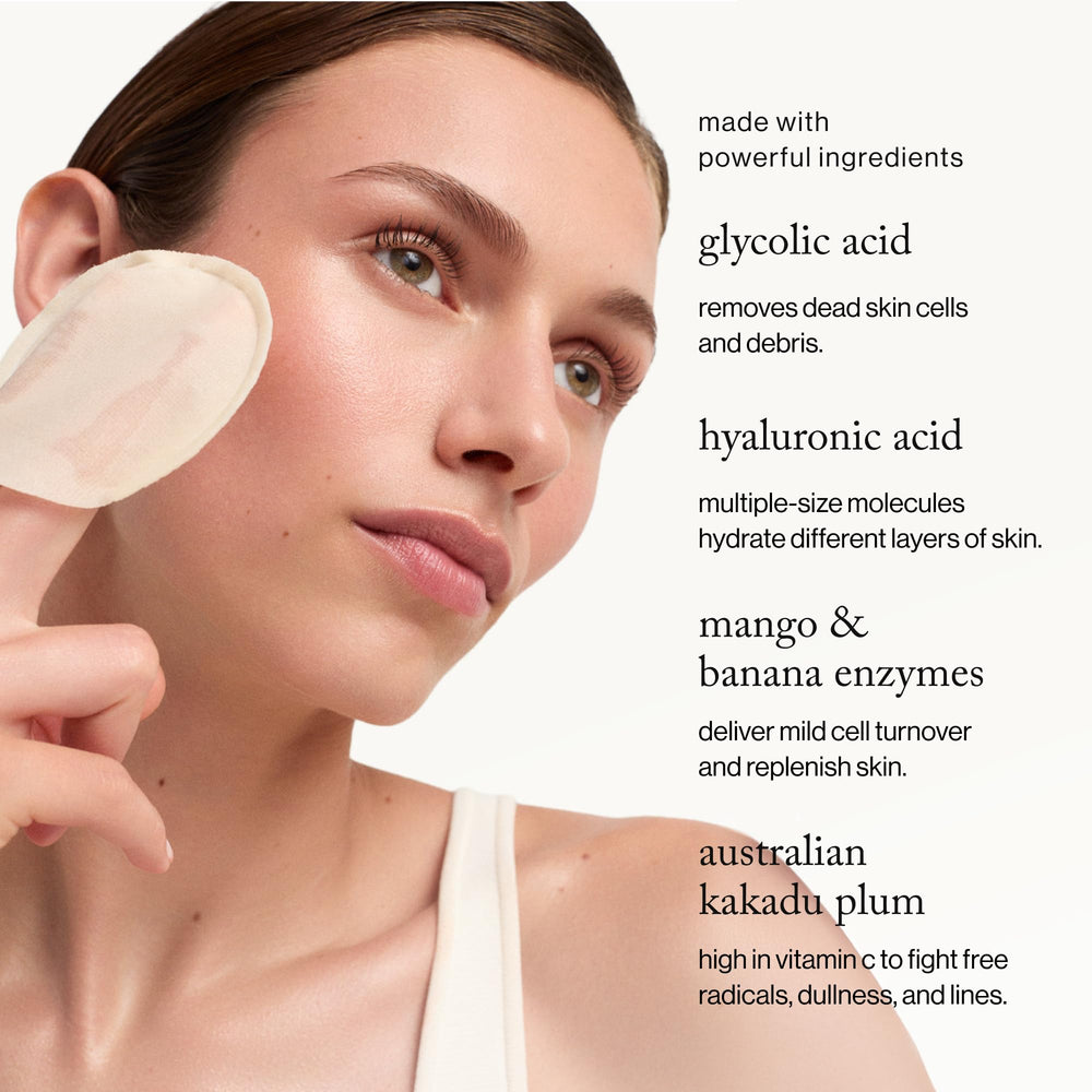 goop glycolic pads application closeup shows dual-texture pads for brightening results.