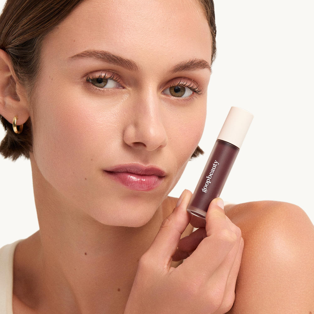 goop Beauty Hydra-Barrier Gel Gloss plump-looking shine shown in close-up lips