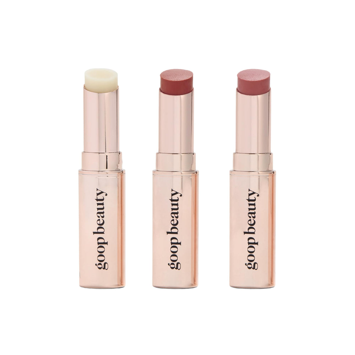 goop Beauty Lip Balm Trio boxed set showcases clean lip care and gift-ready packaging.