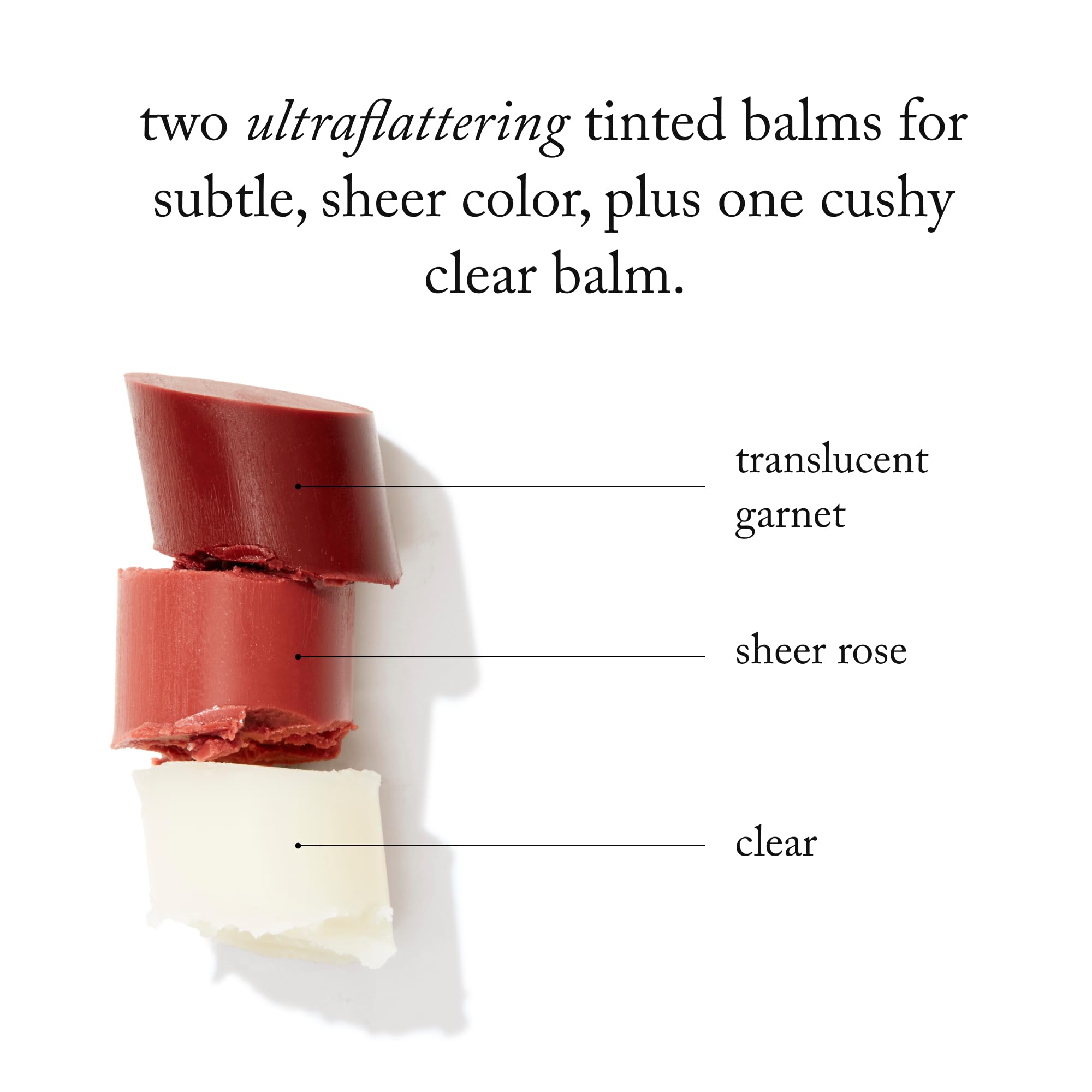 goop Beauty Lip Balm Trio garnet swatch shows tint and balanced finish.