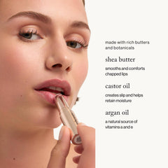 goop Beauty Lip Balm Trio garnet close-up reveals subtle tint with rich color payoff.