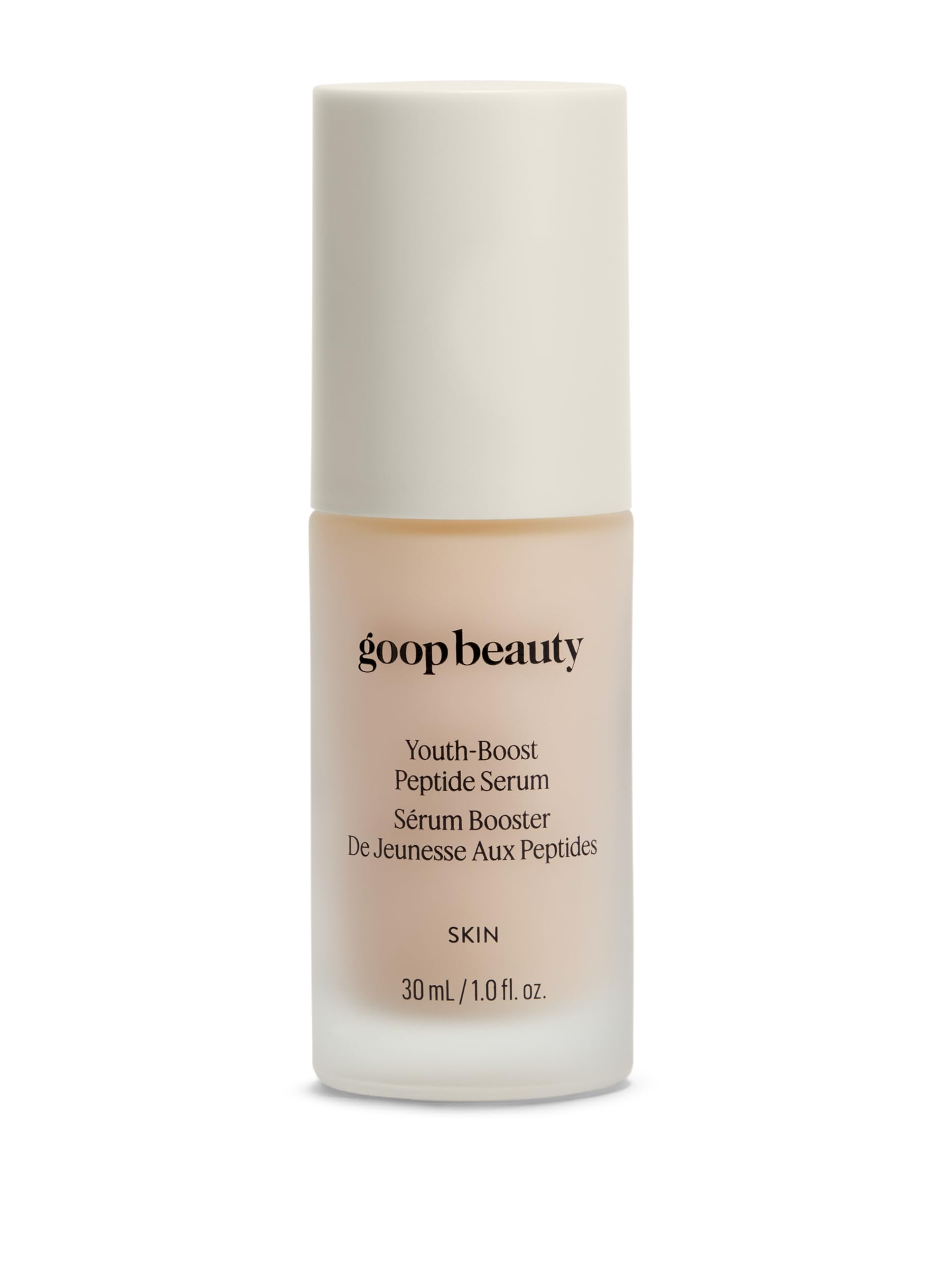 Goop Beauty peptide serum bottle with dropper for daily anti-aging care and glow.