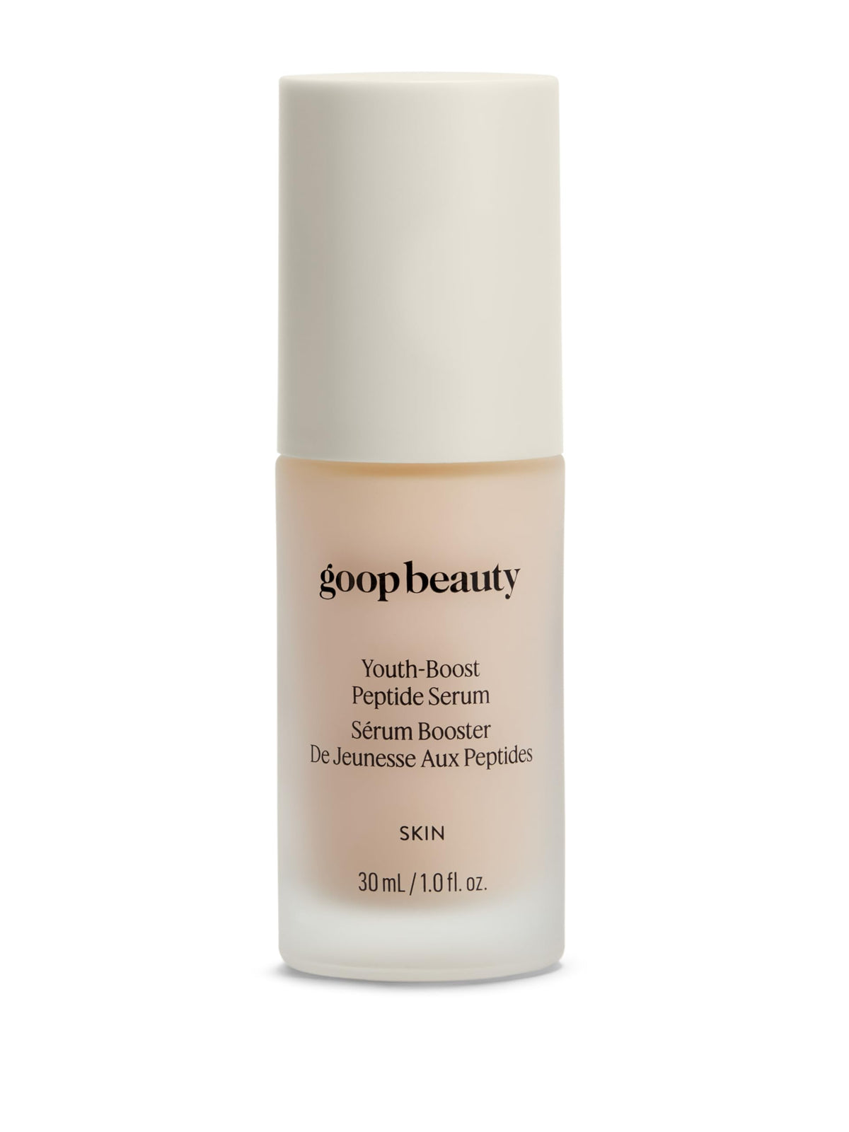 Goop Beauty peptide serum bottle with dropper for daily anti-aging care and glow.