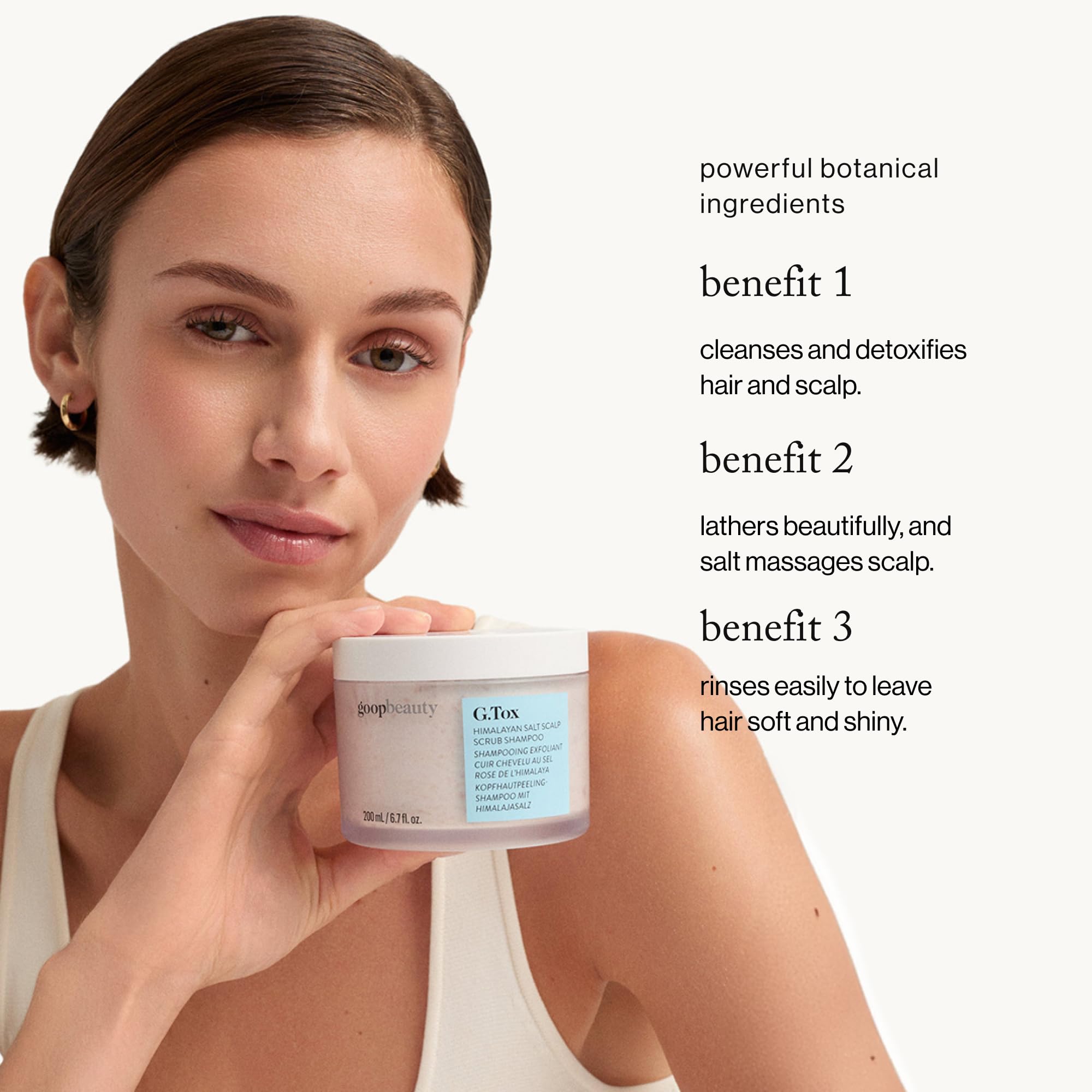 goop Beauty Scalp Scrub Shampoo Himalayan salt image suggests mineral detox for refreshed hair.