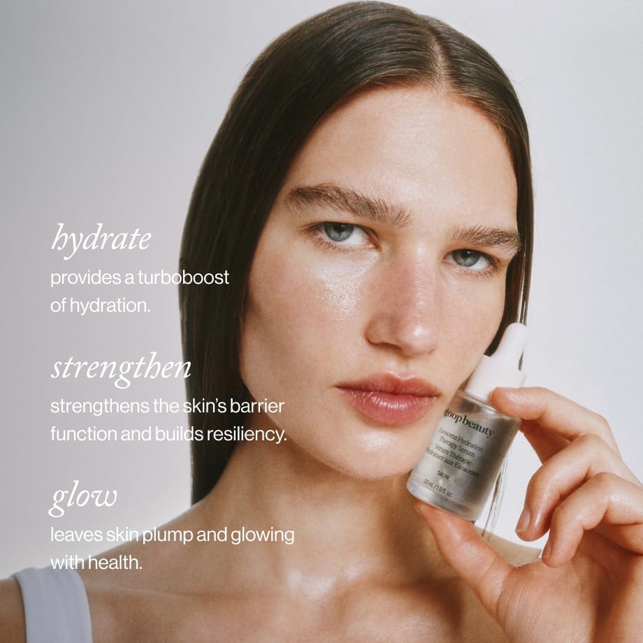 goop Exosome Hydration Serum drops on skin illustrating instant soothing moisture