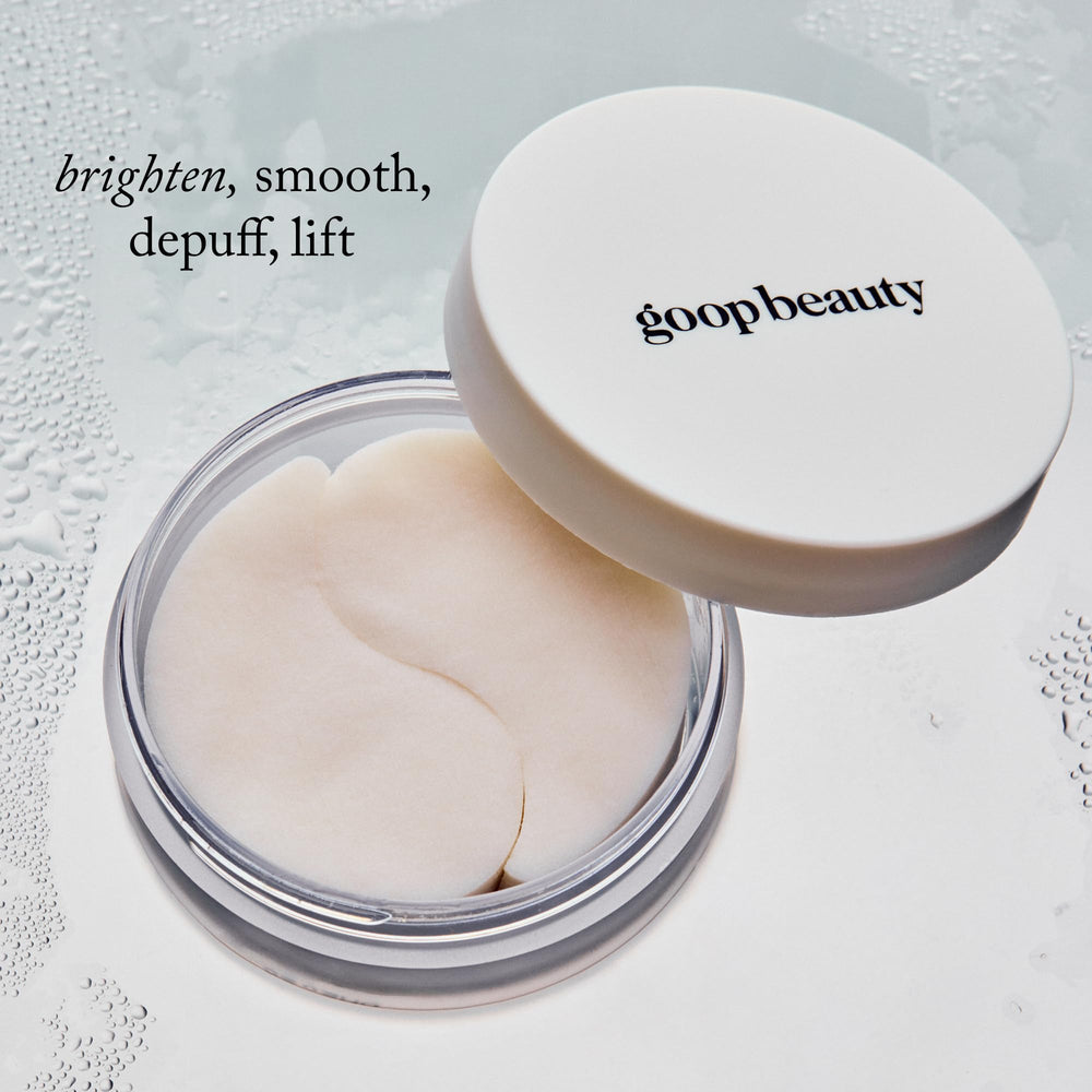 Goop Eye Masks cooling effect demonstrates de-puffed, refreshed under-eye area.