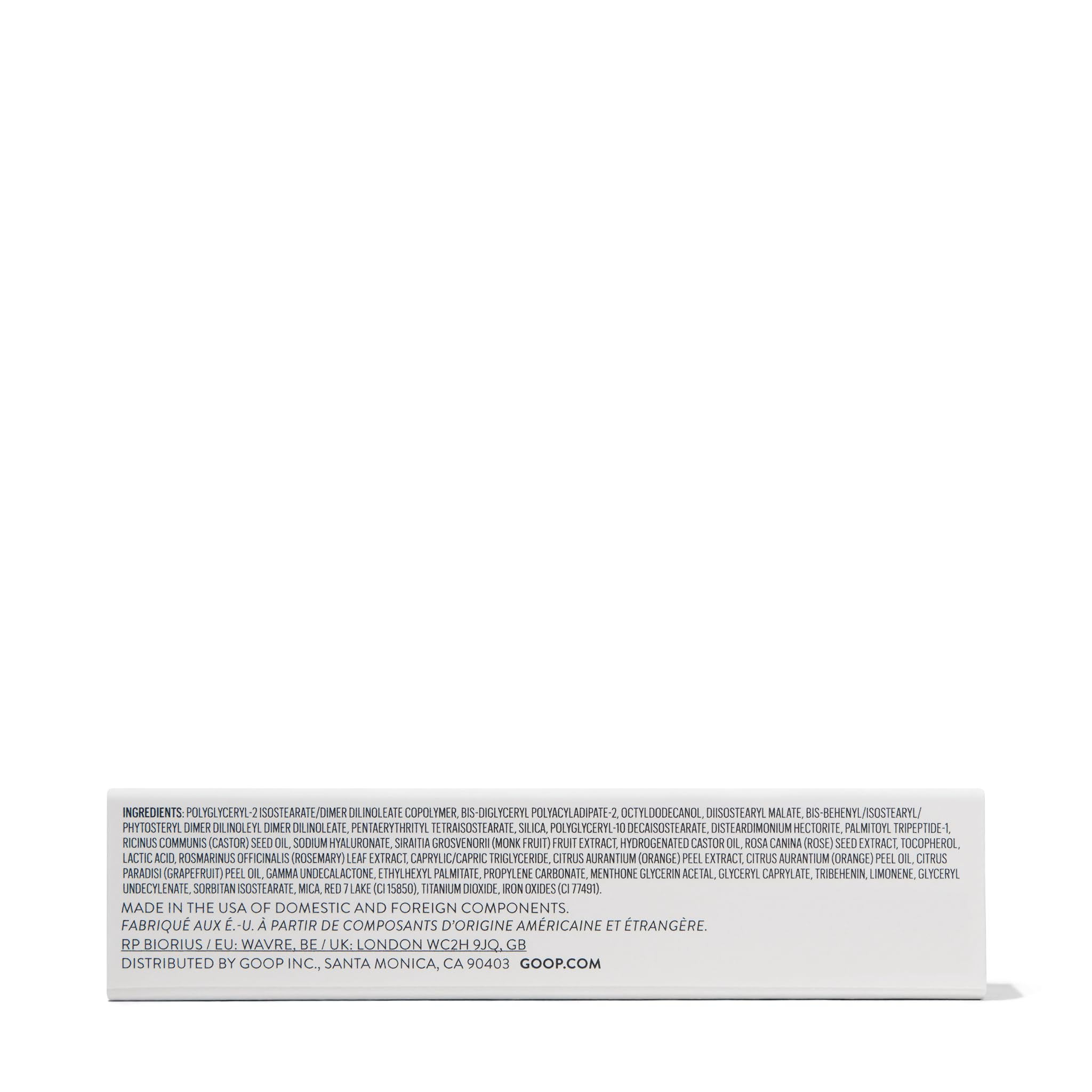 goop Hydra-Barrier Gel Gloss spice swatch demonstrates warm tint and smooth lips
