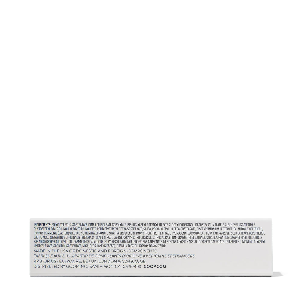 goop Hydra-Barrier Gel Gloss spice swatch demonstrates warm tint and smooth lips