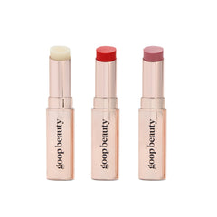Goop lip balm trio box showcasing chic packaging for a hydrating lip routine.
