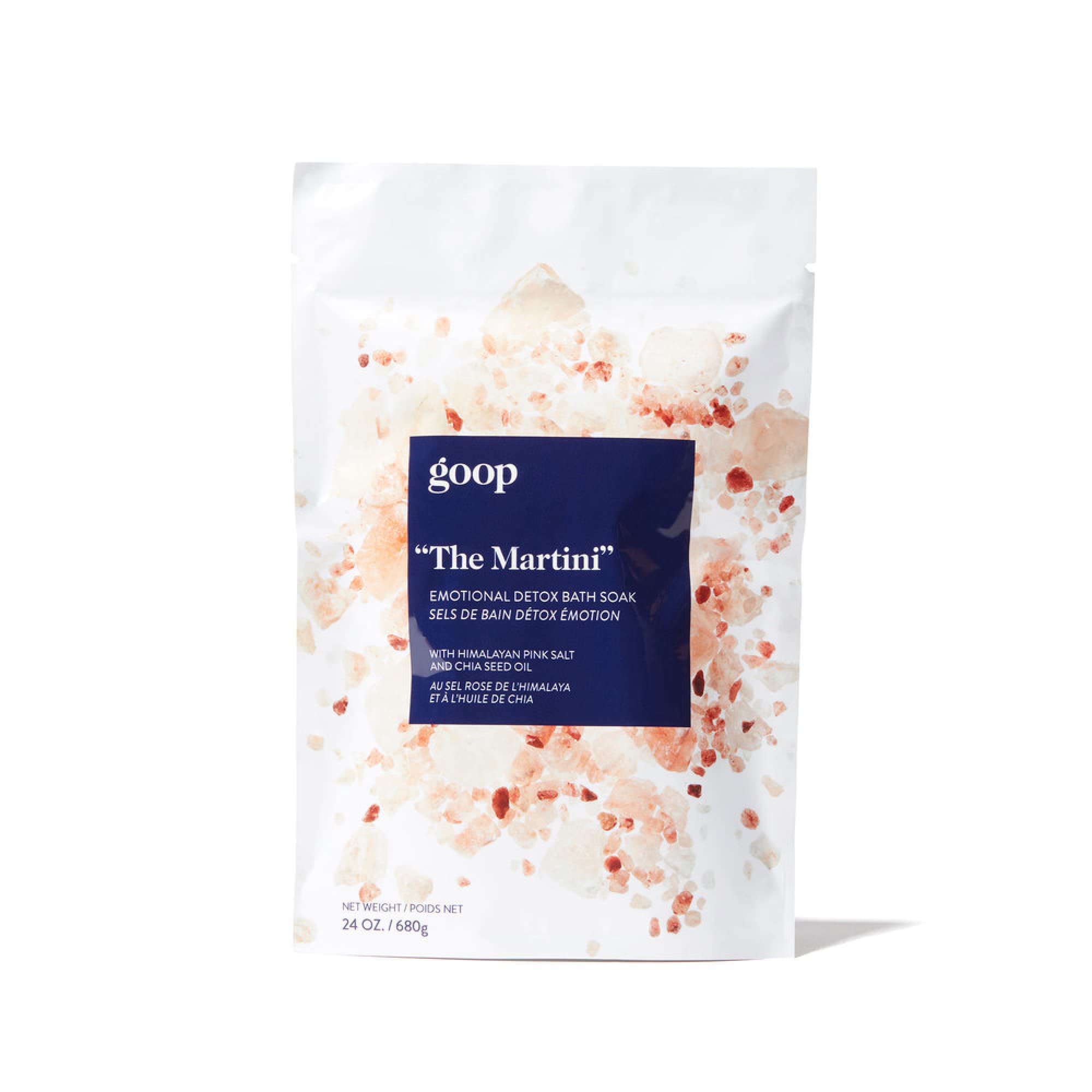 goop The Martini Detox Bath Soak with pink Himalayan salt evokes a calming at-home spa experience.