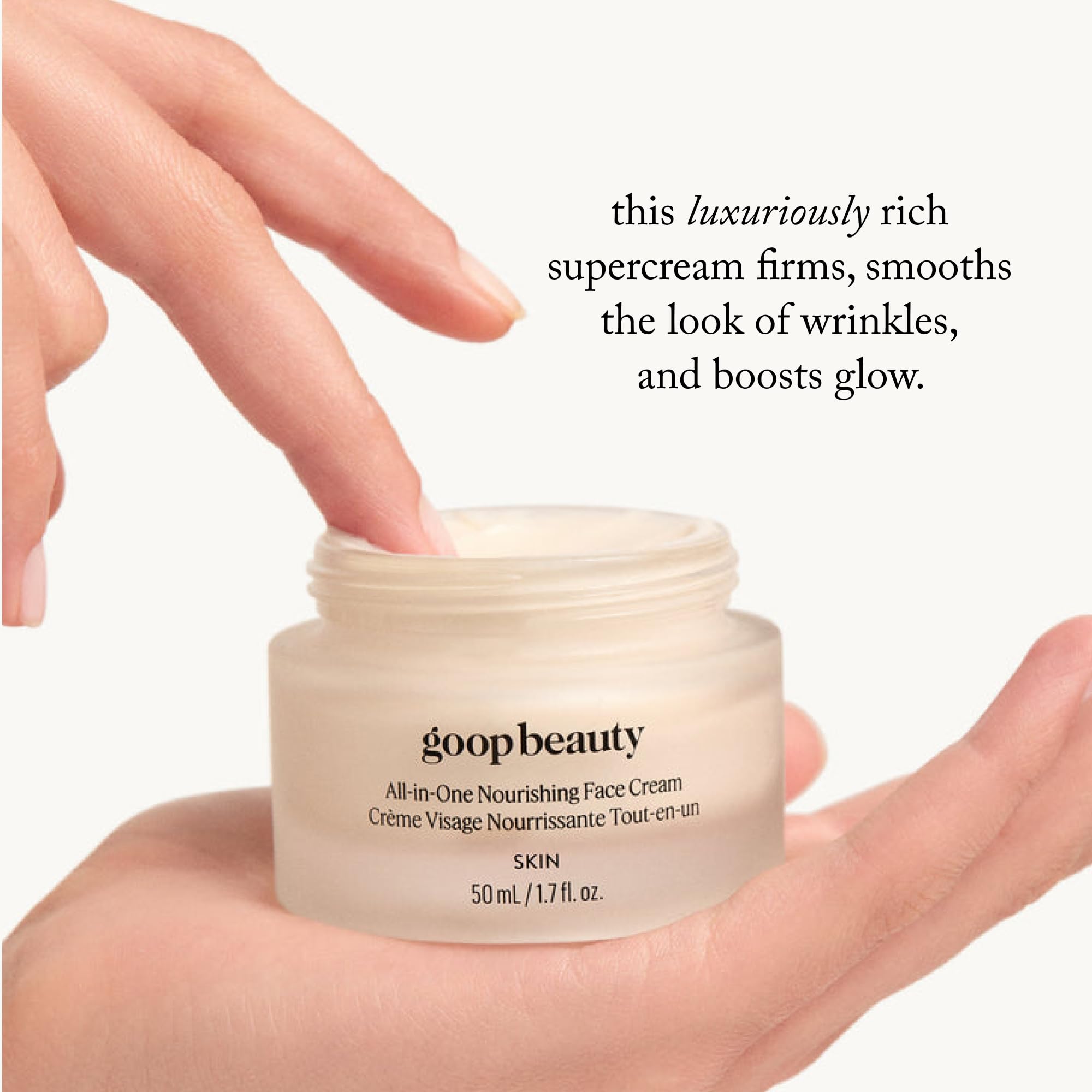 goop Nourishing Face Cream glow finish gives a radiant, even-toned look.