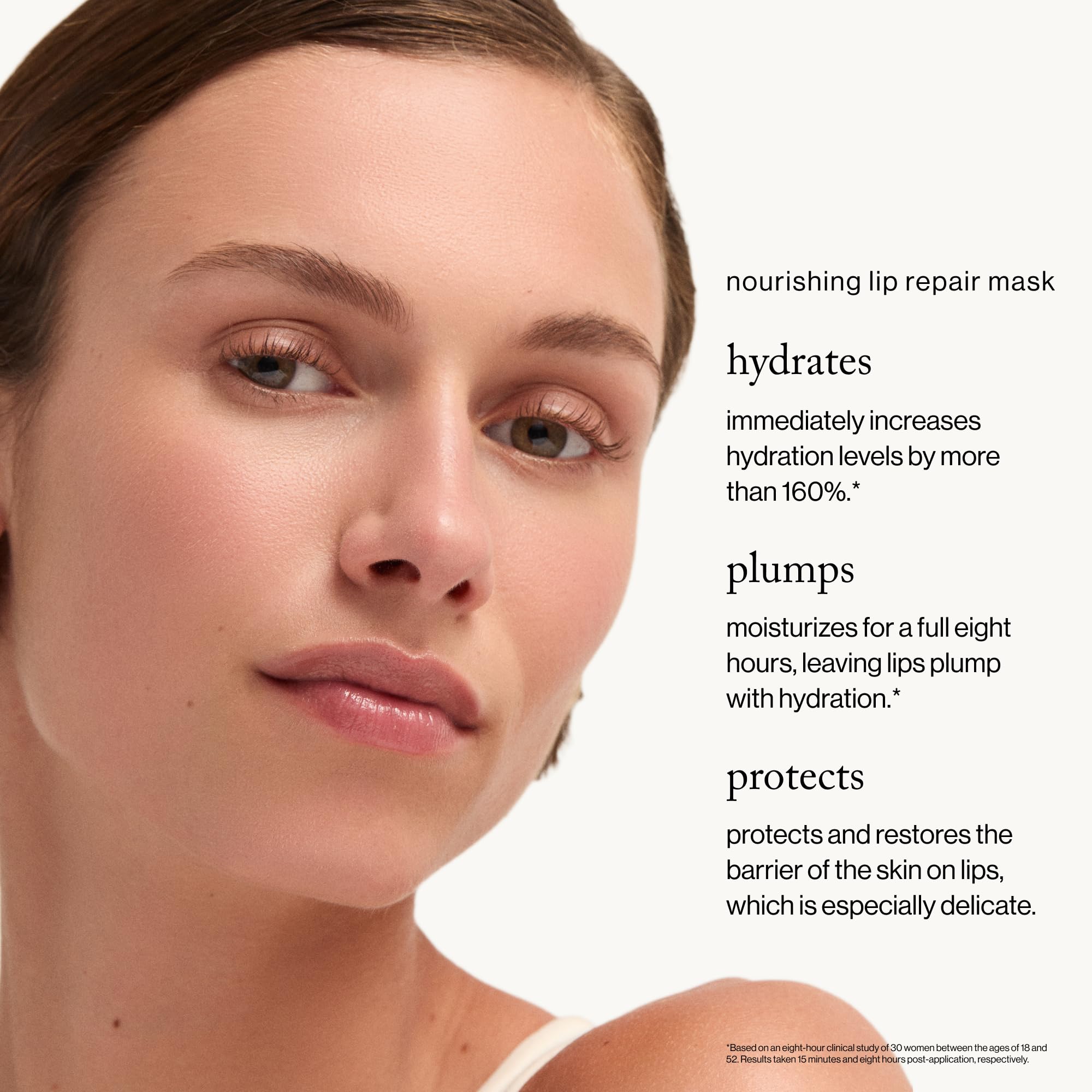 Closeup of Goop Beauty Nourishing Lip Repair Mask being applied smoothly.