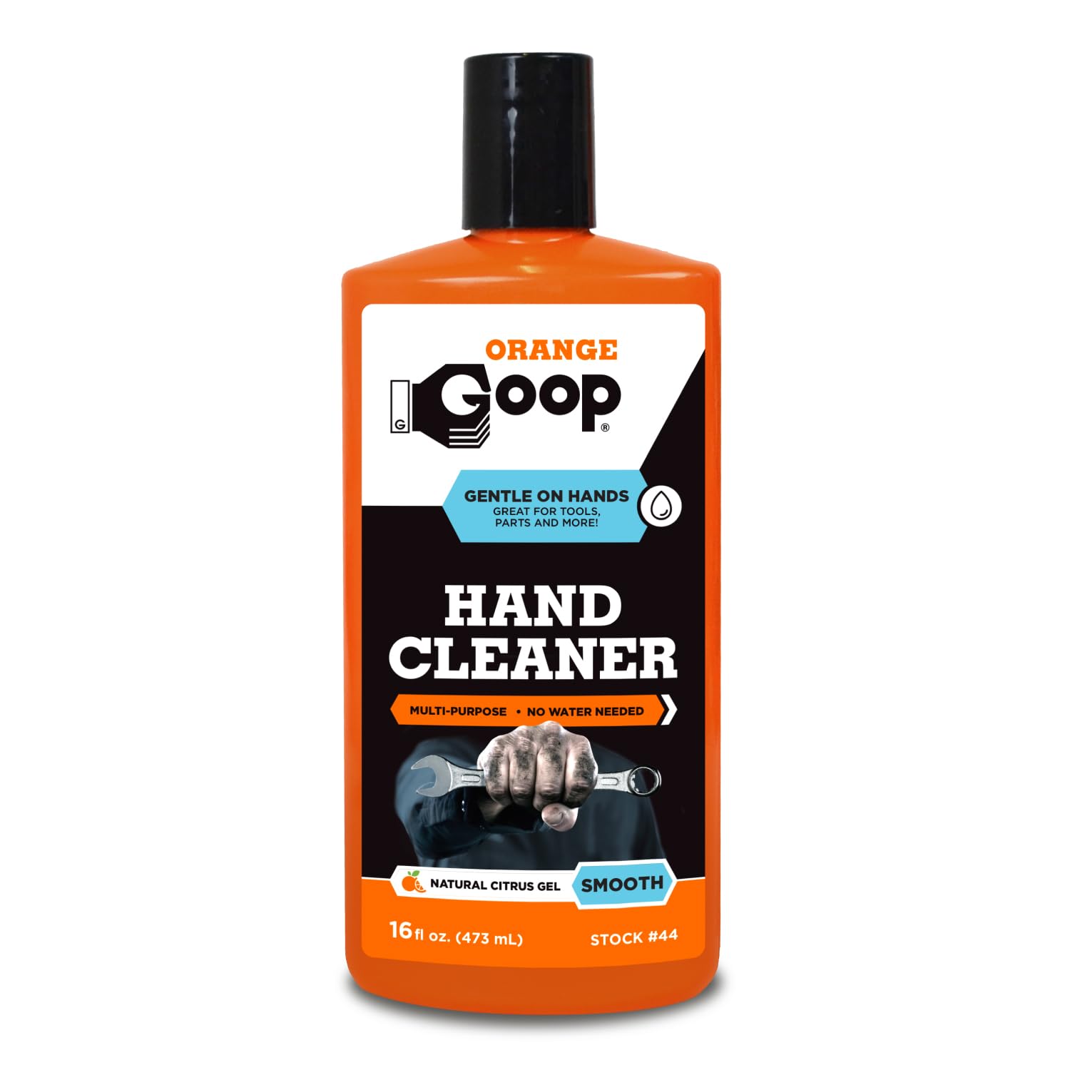 GOOP Orange Liquid bottle front highlights citrus cleaning for hands and gear.