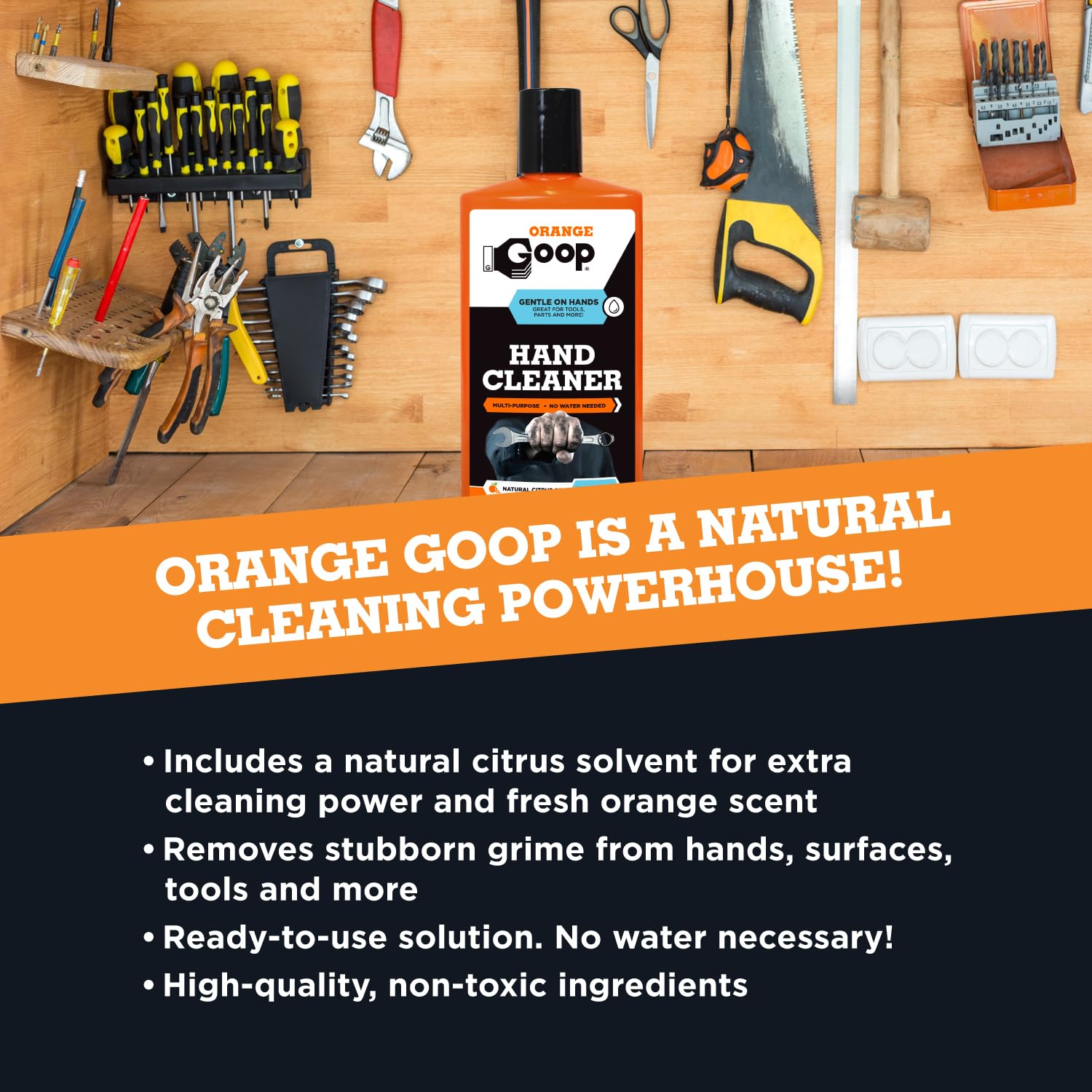 GOOP Orange Liquid dispense action captures fast cleaning for grease and grime.