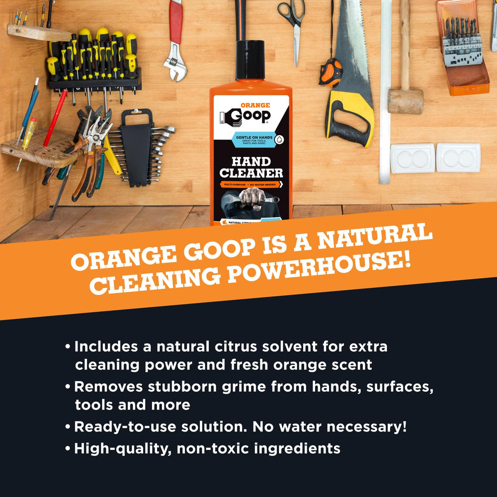 GOOP Orange Liquid dispense action captures fast cleaning for grease and grime.