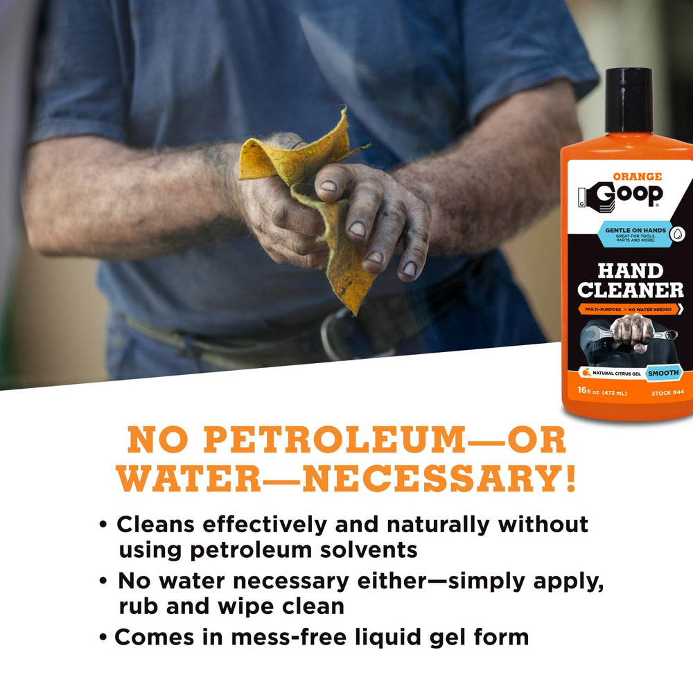 GOOP Orange Liquid kitchen use scene demonstrates waterless hand cleaning during prep.