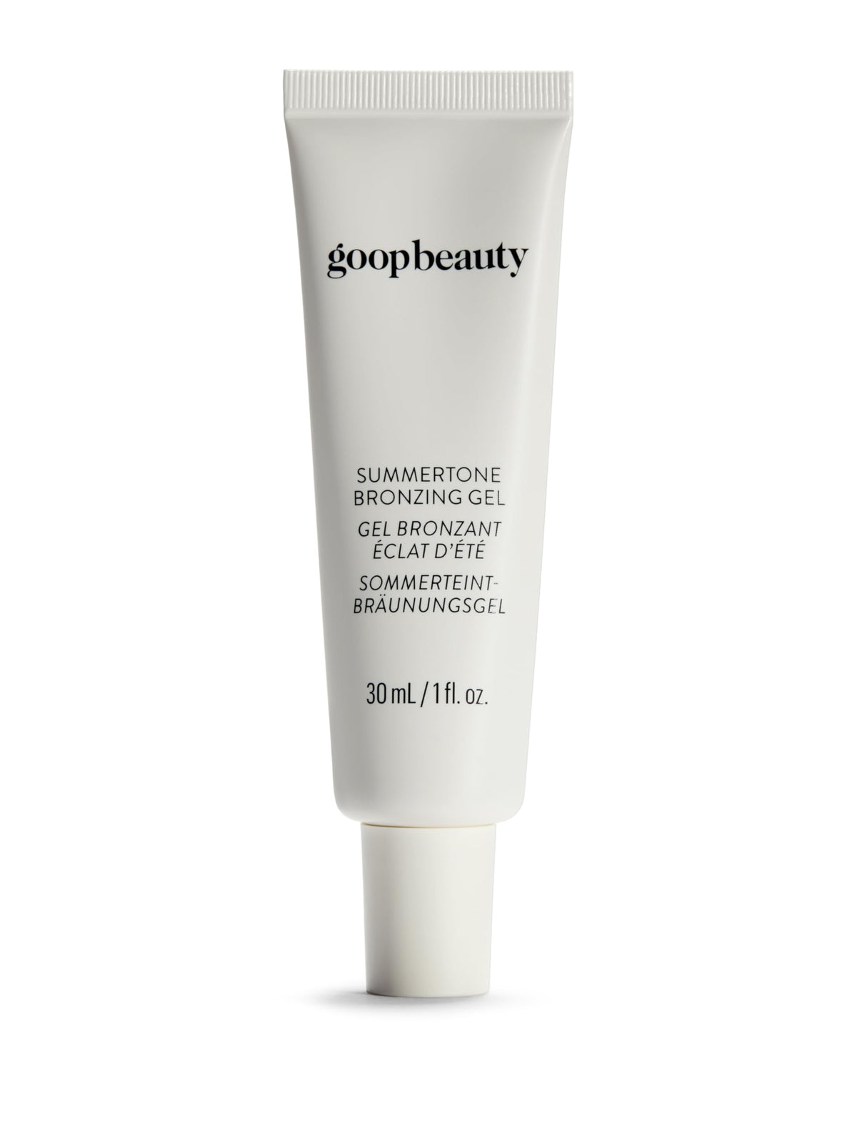goop Summertone Bronzing Gel tube front for easy portability and travel-ready glow.