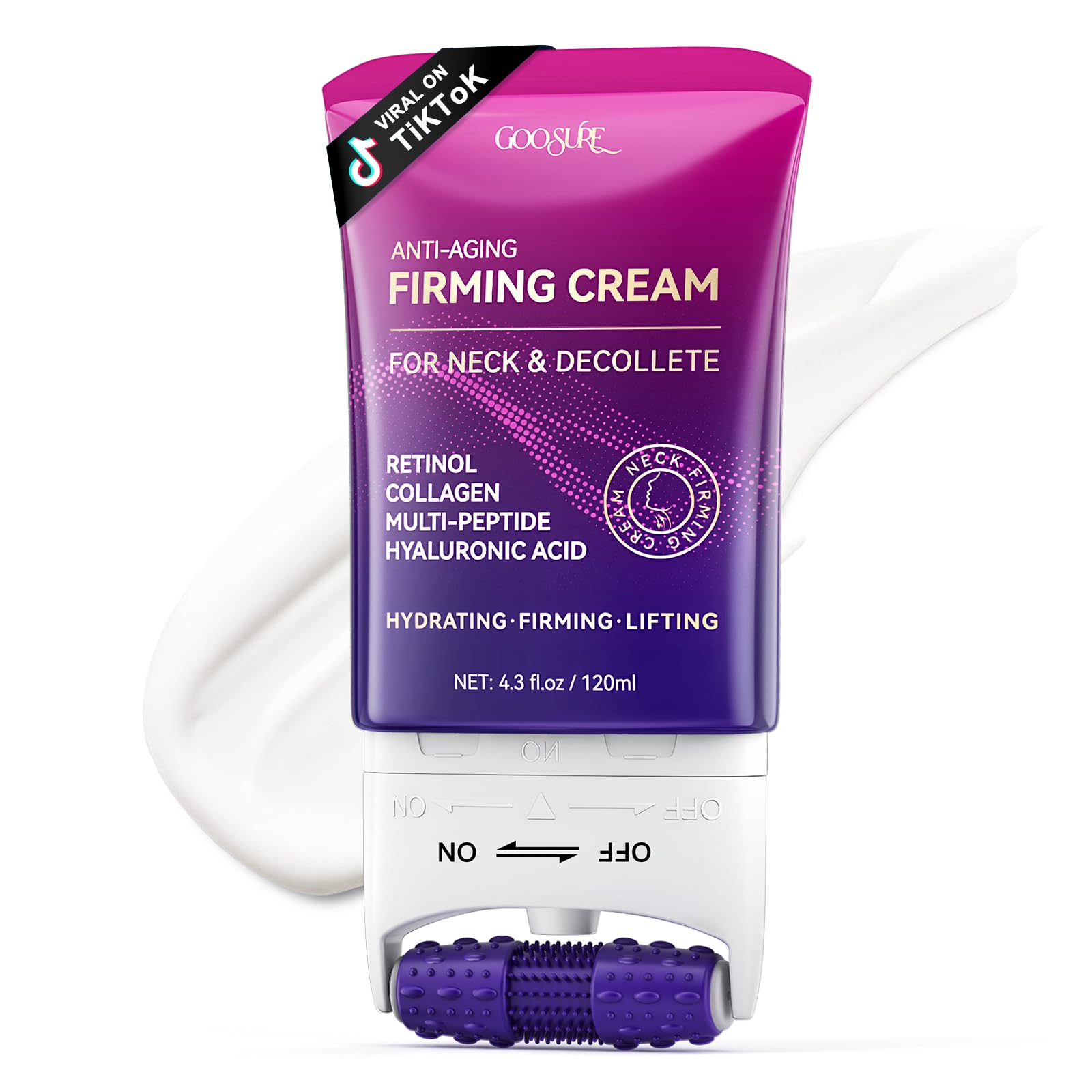 GOOSURE neck-cream-roller shows ergonomic design for even distribution.