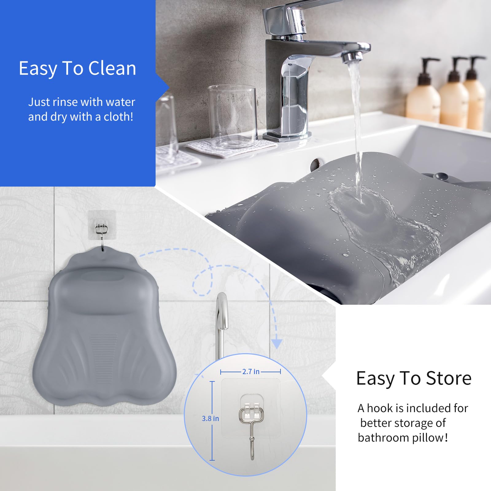 Goowin bath pillow on tub grey matches most bathroom styles.
