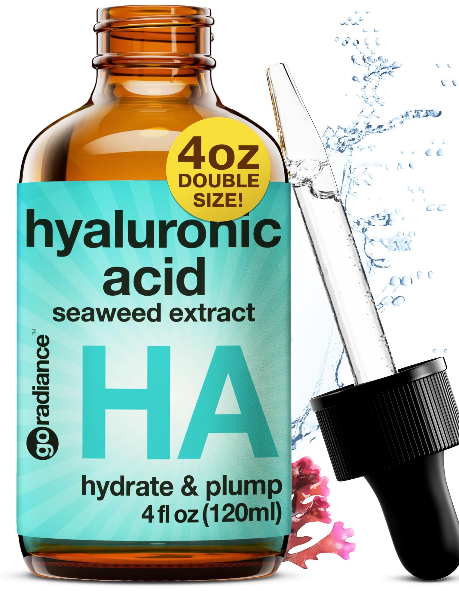 Go Radiance double-size serum bottle demonstrates long-lasting hydration for radiant skin.