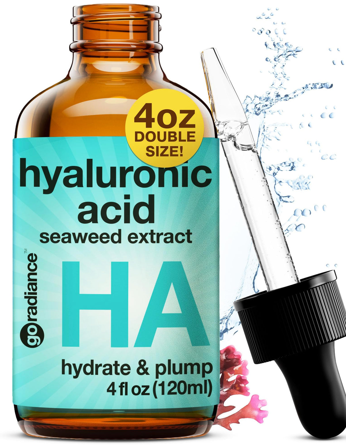 Go Radiance double-size serum bottle demonstrates long-lasting hydration for radiant skin.