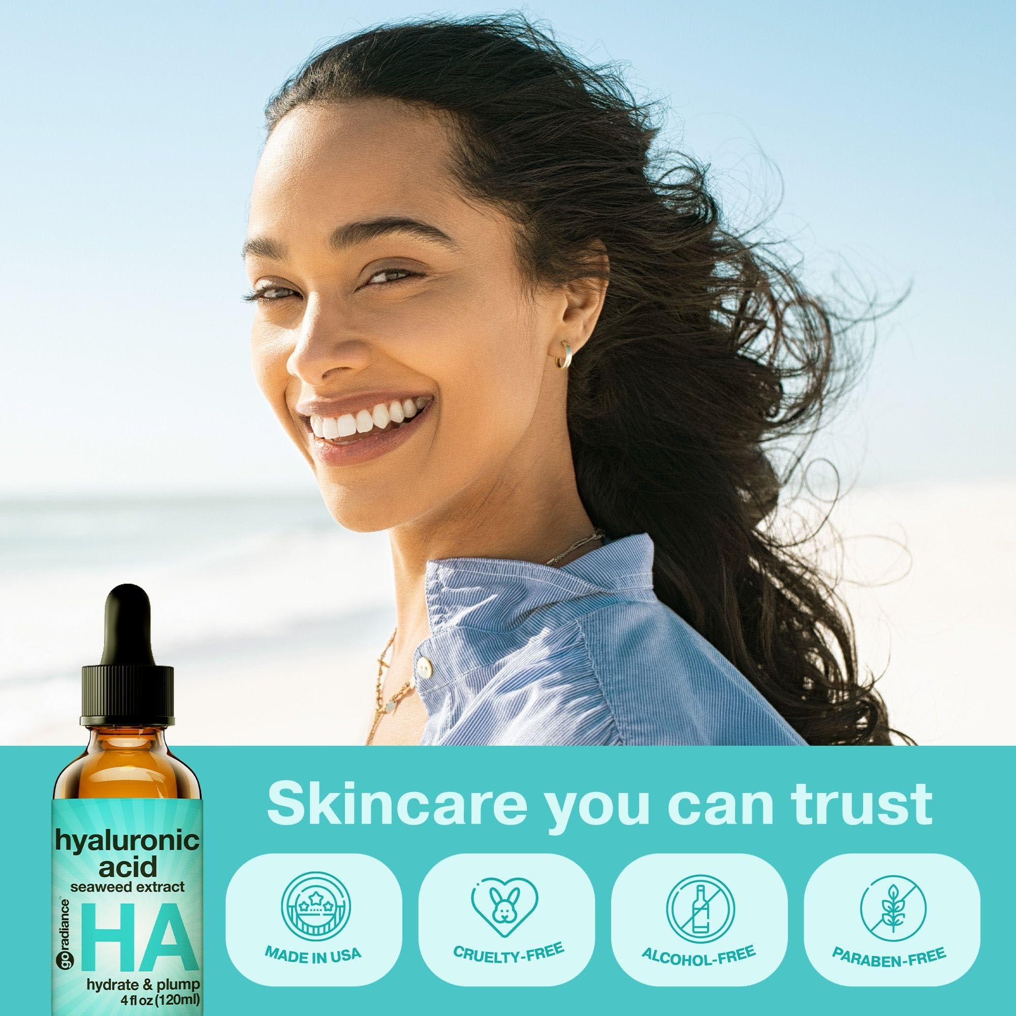 Go Radiance glow-ready facial serum closeup hints at a dewy complexion.