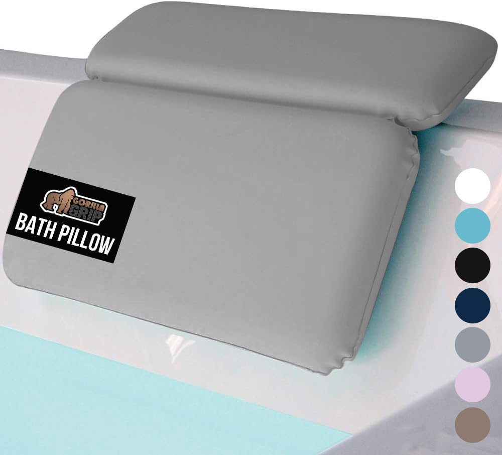 Gorilla Grip bath pillow 2-panel gray foam supports neck and back during soaks