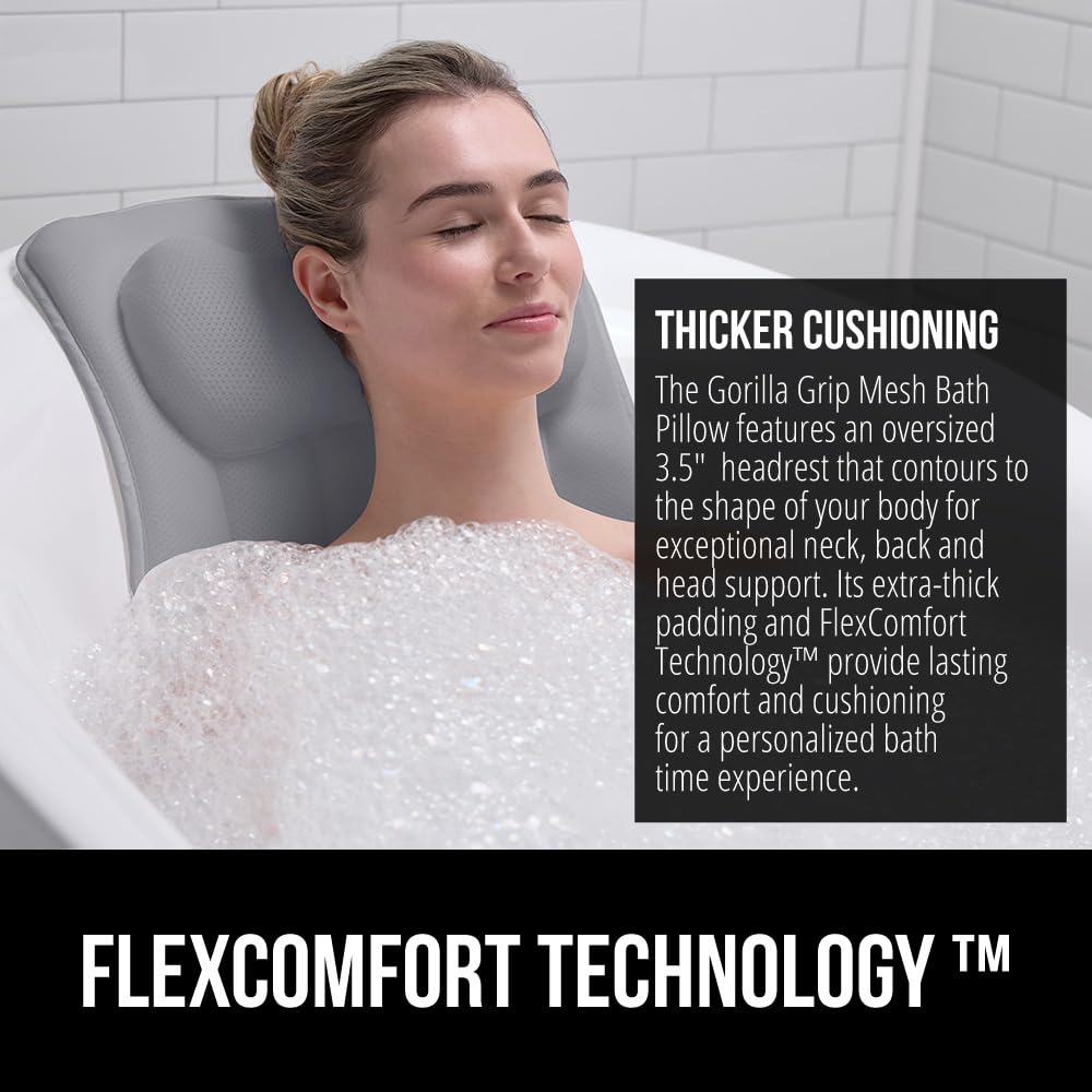 GORILLA GRIP bath pillow uses ultra-soft 4D breathable mesh to stay cool and dry
