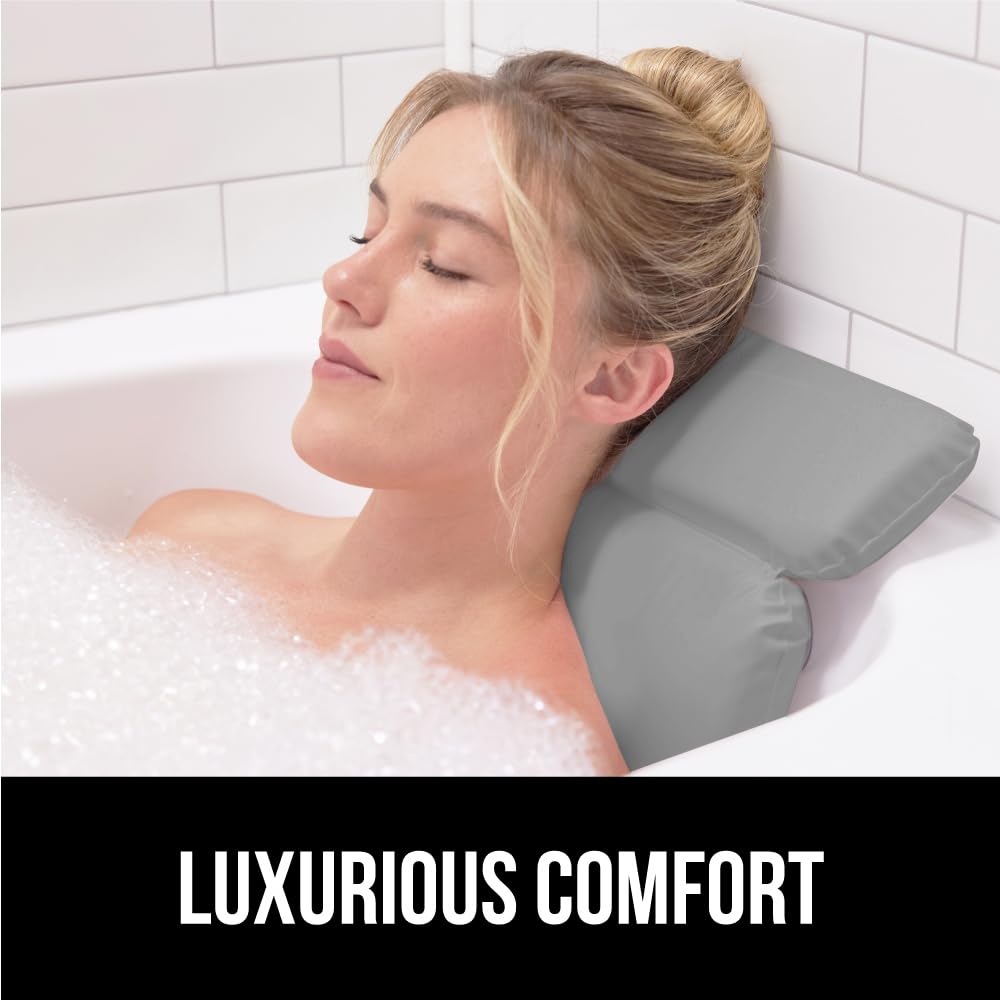 Gorilla Grip bath pillow fits straight and curved tubs for versatility