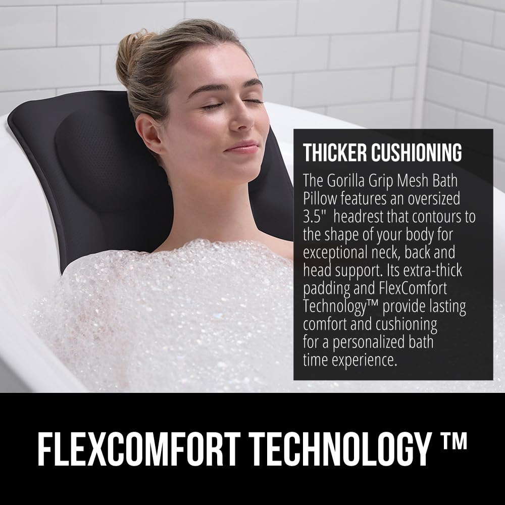 GORILLA GRIP oversized headrest provides plush neck support at 16.5 inches.